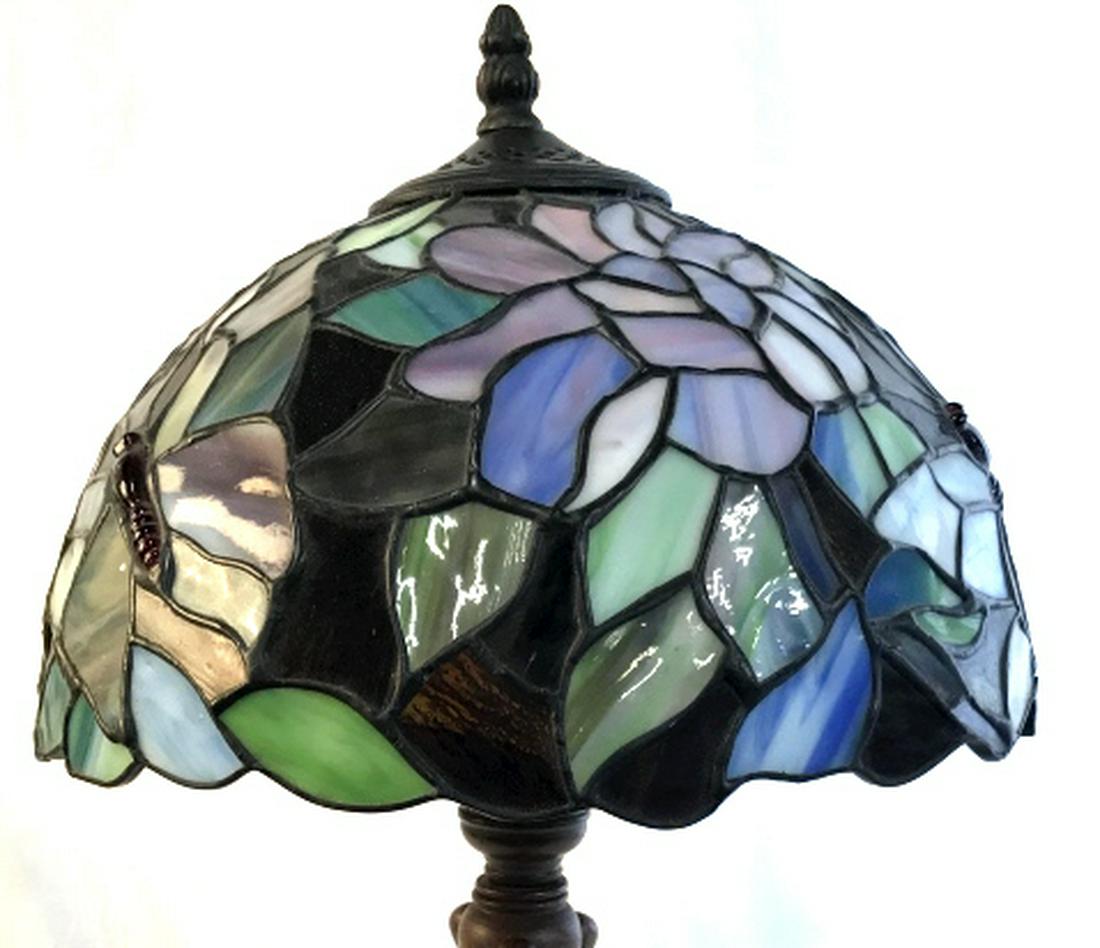 Imitation Tiffany Style Lamp: Slag glass style shade with dragon fly and art nouveau style base, imitation Tiffany style desk lamp,ht app 21 inches shade diameter app 13 inches home decor and accessories, home decoration, home lig