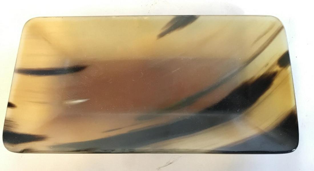 Shell Horn Design Trinket Dish: Possibly Bakelite possibly shell or horn, light weight trinket dish measures app 8 by 4 inches, desk top accessory