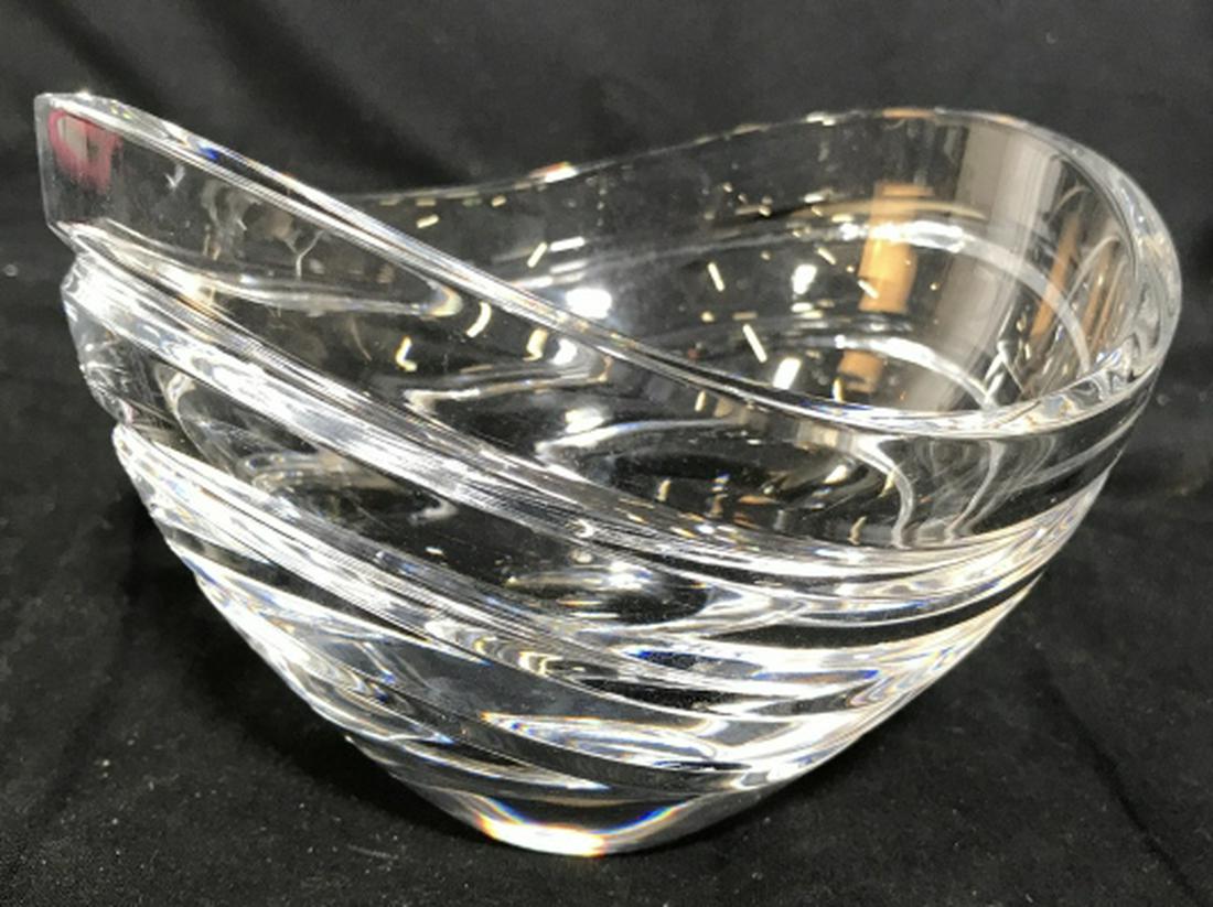 Signed Rosenthal Crystal Bowl: Tableware, luxury table top accessory, crystal swirl bowl, heavy cut crystal, designer brand Rosenthal, measures ht 4.5 inches oblong length app 6.5 inches