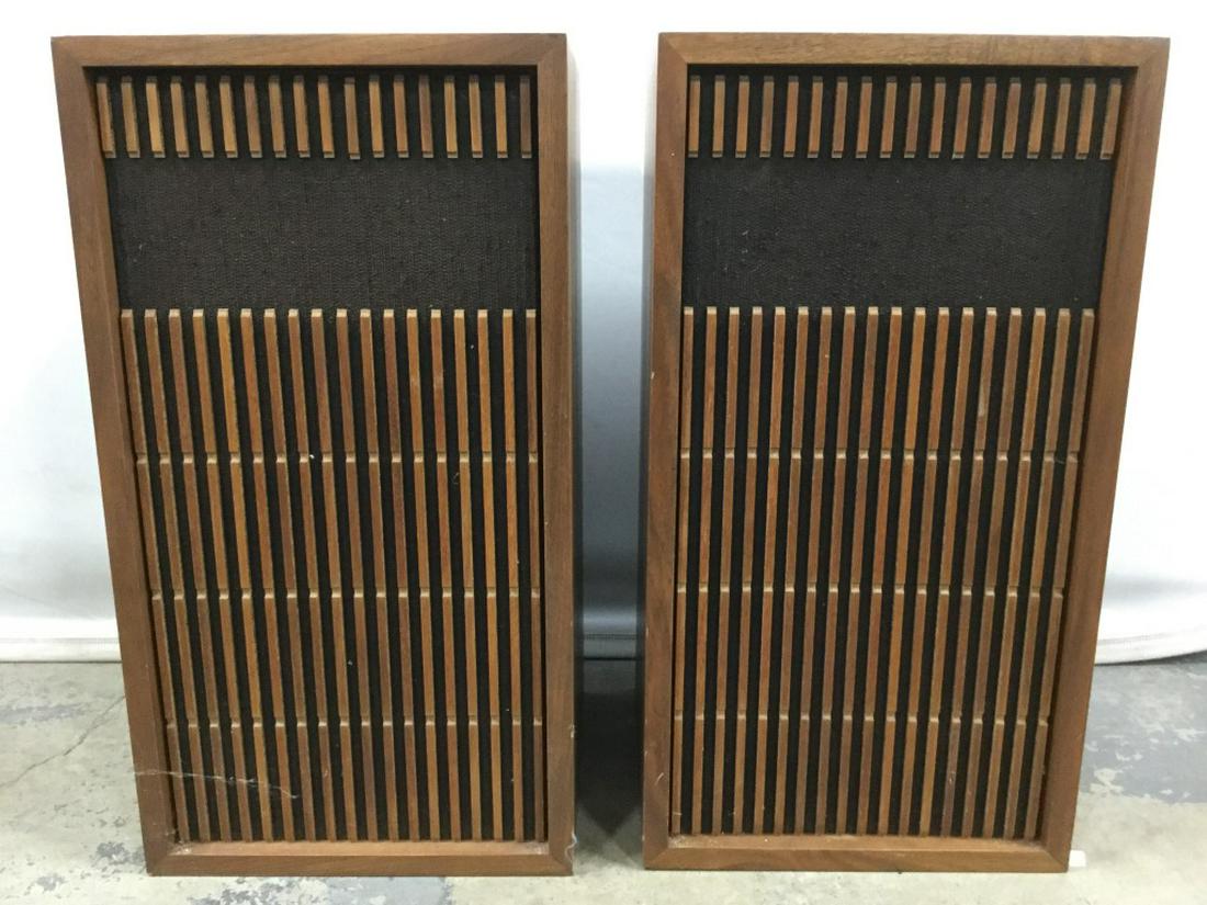 Pair KLH Vintage Wooden Speakers: Backside reads KLH Speakers are vintage. Each piece is wooden. Vintage speakers, wooden speakers. Measures approx 24 inches tal 12 inches deep 13 inches wide. Speakers, collectible electronics, home a
