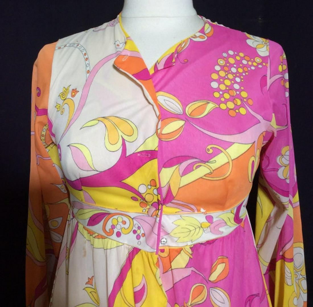 EMILIO PUCCI Floral Print Dress: Possibly vintage, orange, pink, yellow, and white floral Emilio Pucci Designer Dress. Worn condition, missing buttons, women’s size 32. Emilio Pucci, Designer, Vintage Designer, fashionista, designe