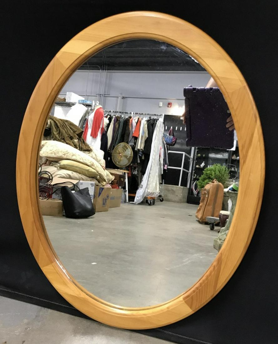 Pine Oval Shaped Wall Mirror: Pine Oval Shaped Wall Mirror, no condition issues noted, measures approx 31 inches tall x 23 inches wide. Mirror, Vanity Mirror, Wall Mirror, Pine Framed Mirror. home accent and decor, wall hanging 2