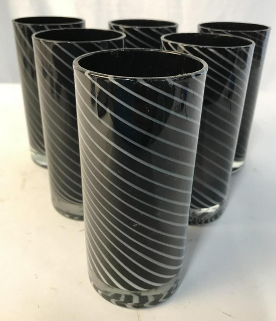 Set 6 Striped Art Glass Candle Holders: Lot includes 6 Art Glass Candlesticks. Each contains diagonal stripe detail. Each measures approx 6.5 inches tall 3 inches wide. tableware, tabletop decor, home accent and accessories 6.