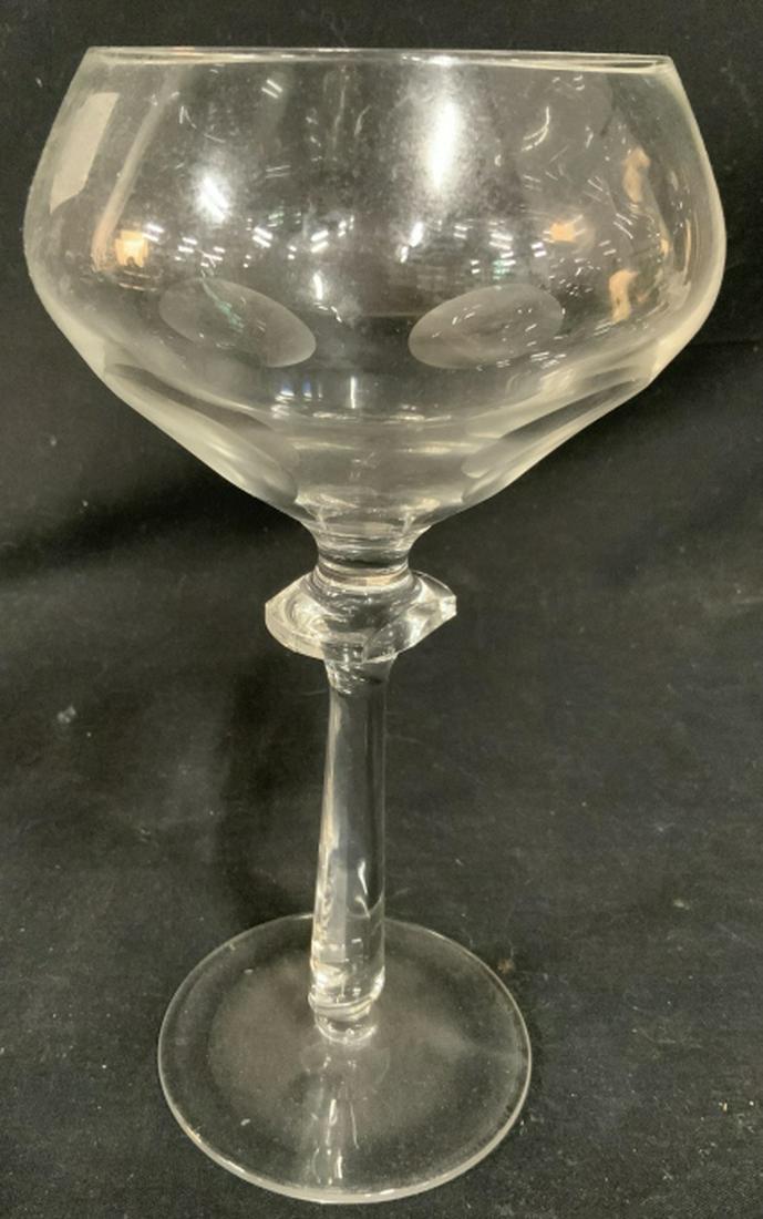 Set of Polka Dot Crystal Stemware: Table ware, stemware, crystal heavy weight crystal polka dot glasses, wine glasses, goblets, tallest measures app ht 9 inches, diameter 5 inches, set includes 11 tall glasses and 12 shorter, 23 total
