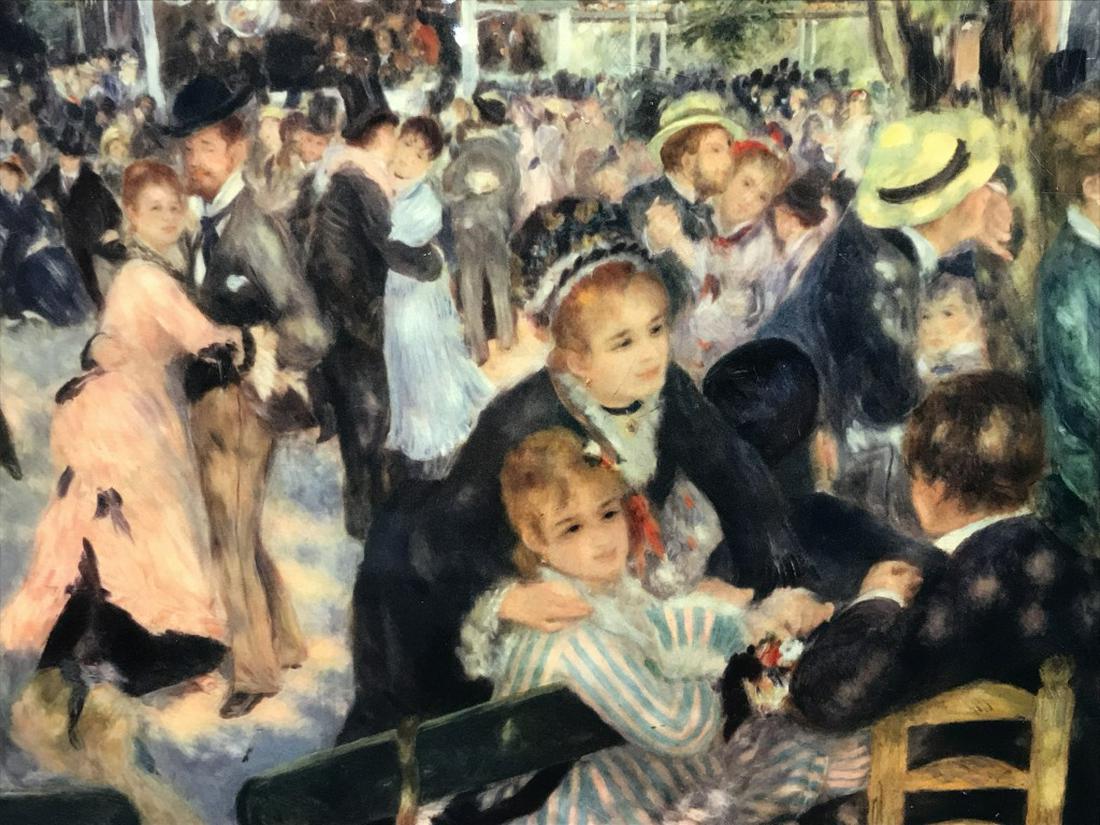 Framed Renoir Print on Board: Renoir print of ‘Le Moulin de la Galette’ with glossy finish. Board Set against frame. Measures approx 14.25 inches in height by 18.75 inches in width. Some light scratches in finish and scuffs on