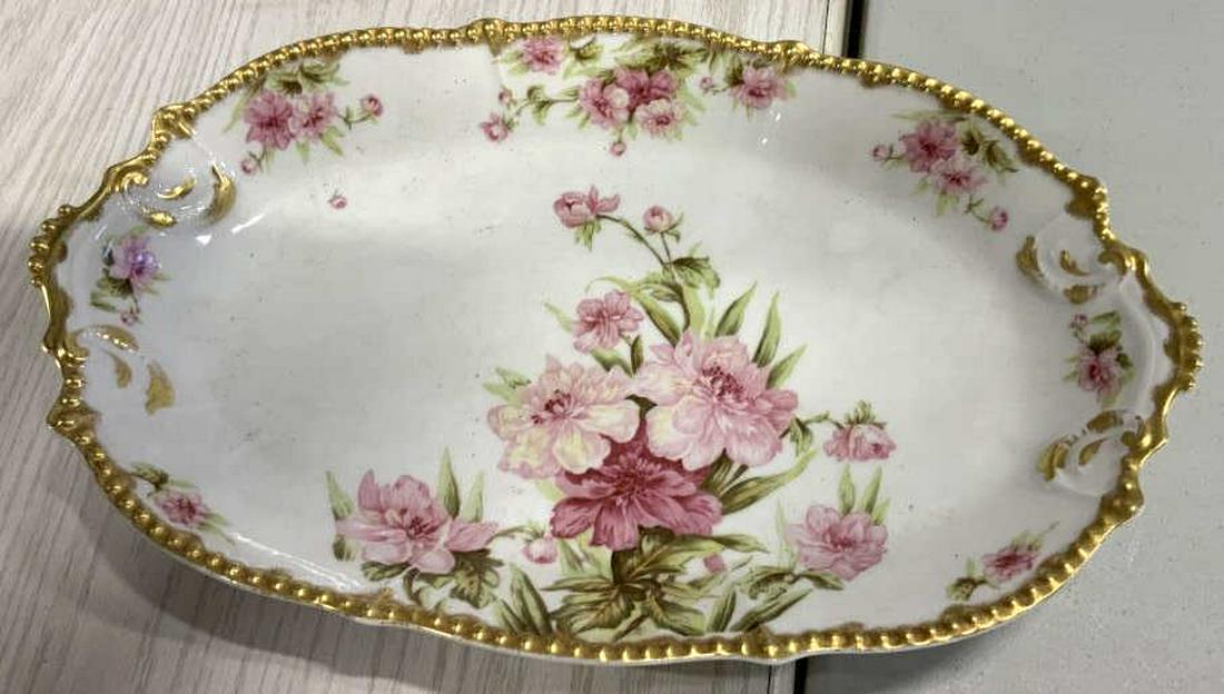 Hand Painted Limoges Porcelain Platter: French tableware, French Porcelain, Hand Painted gold accents, measures app 16 by 10 inches