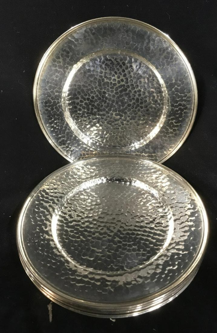 Set of 6 Hand Hammered Silver Plated Bread Plates: Set of 6 Hand Hammered Silver Plated Bread Plates, 6 in diameter, tarnished but good condition, marked on underside T & T NS 260, Hand Hammered, Silver Plated tableware, Kitchenware, Bread plates, Han