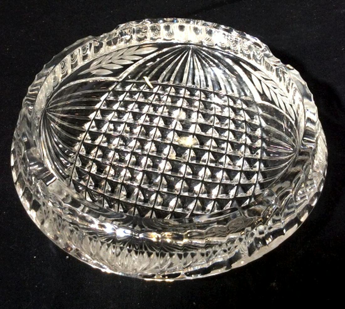 Cut Glass Textured Tray: Possibly vintage Cut glass textured crystal ash tray. Ash tray measures at approximately 2 inches tall, and approximately 6 inches in diameter. Ashtray, ash tray, cut glass, crystal ash tray, vintage 