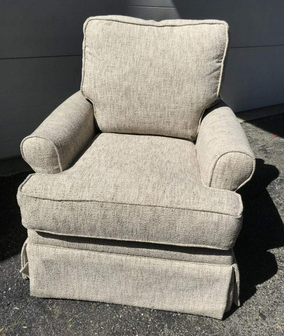 Country Willow Sadie Swivel Glider Chair: Country Willow Sadie Upholstered Swivel Glider Chair in Bedford Mist Fabric, excellent condition, measures approx 30 inches wide x 35 inches deep x 34 inches tall. Living Room Chair, Lounge Chair, Lib