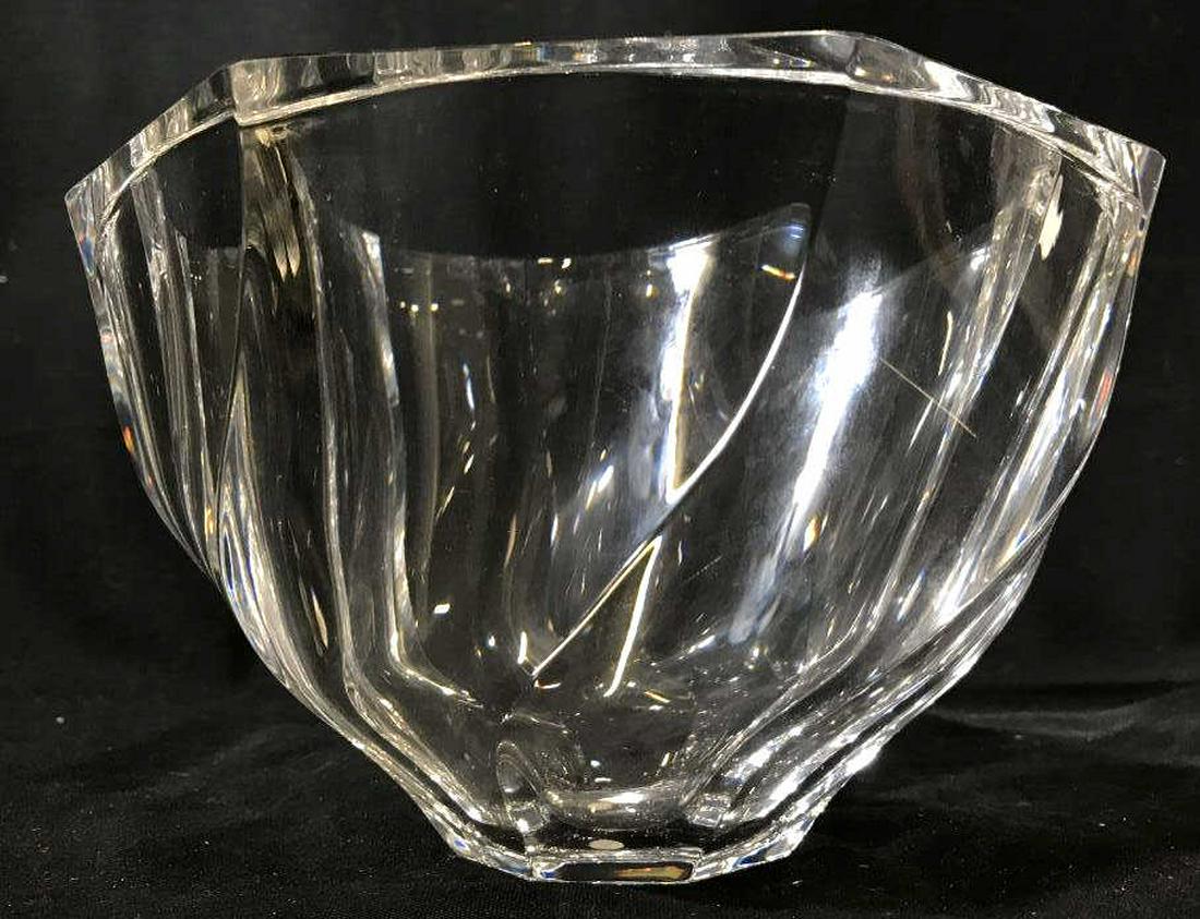 Signed ORREFORS Thick Cut Crystal Bowl: Marked for ORREFORS on underside. Measures approx 4.75 inches in height by 7.5 inches in diameter. No chips noted. ORREFORS Crystal Glass Bowl, Vessel, Centerpiece Bowl, Swedish Crystal, Decorative ta