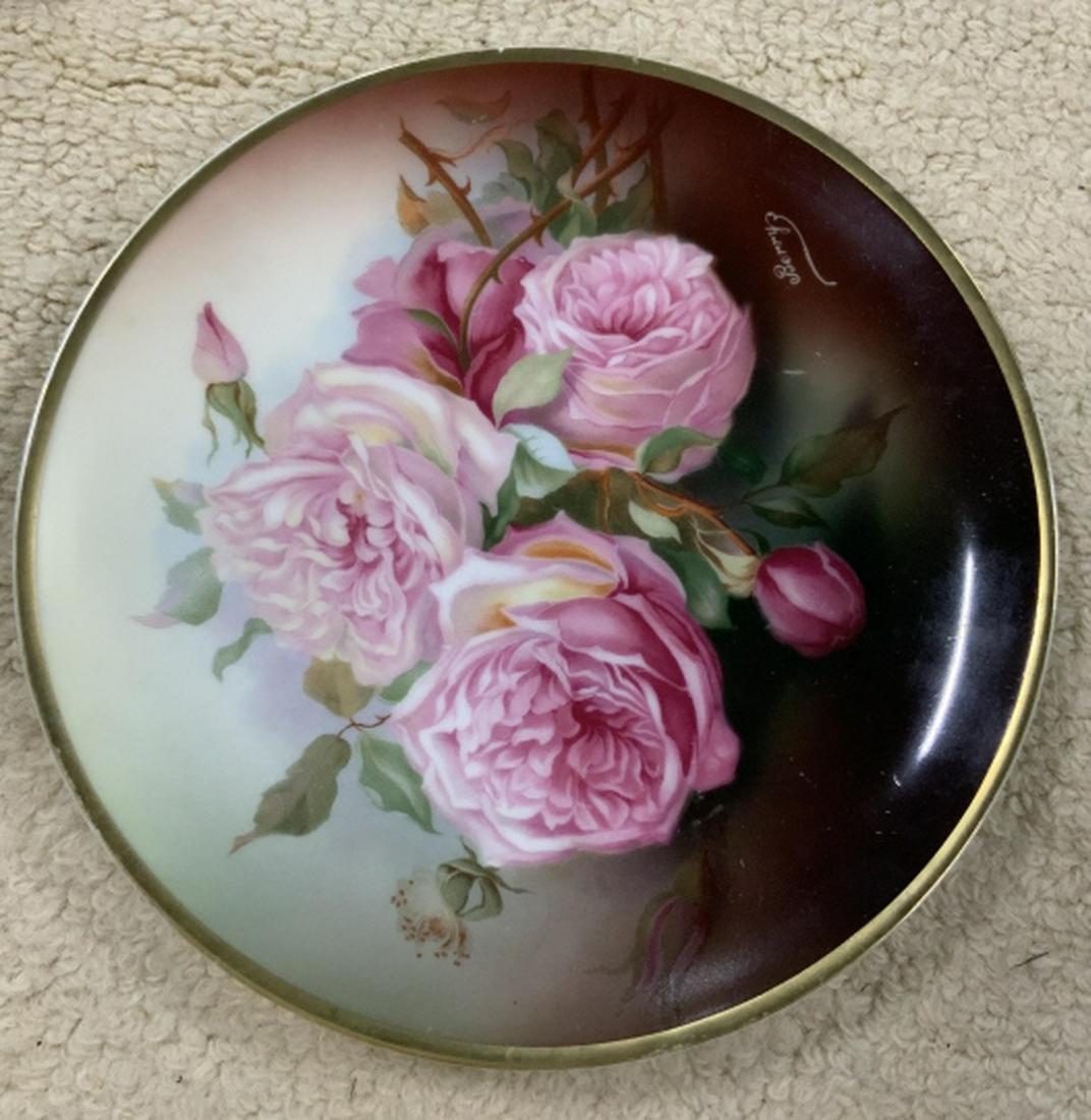 Hand Painted Signed Porcelain Plate, Sevres: Rose design, signed on front Berry, Sevres Bavaria Porcelain Plate, Sevres marked on back, measures app diameter app 8.5 inches wall plate, shelf piece, collectible porcelain, tableware
