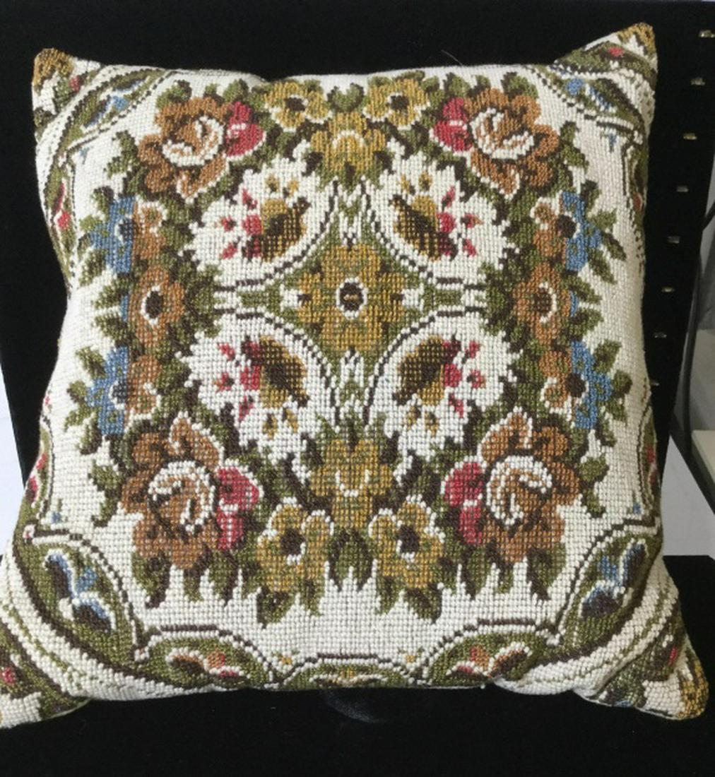 Vintage Floral Fashion Needlepoint Throw Pillow: Possibly machine produced. Sewn in pillow. Some surface wear and pillow to reverse. No surface issues on front. 12 x 12. Fashion Pillow, Throw, Pillow, Victorian Decor Bed Accessory, Floral Print Sofa