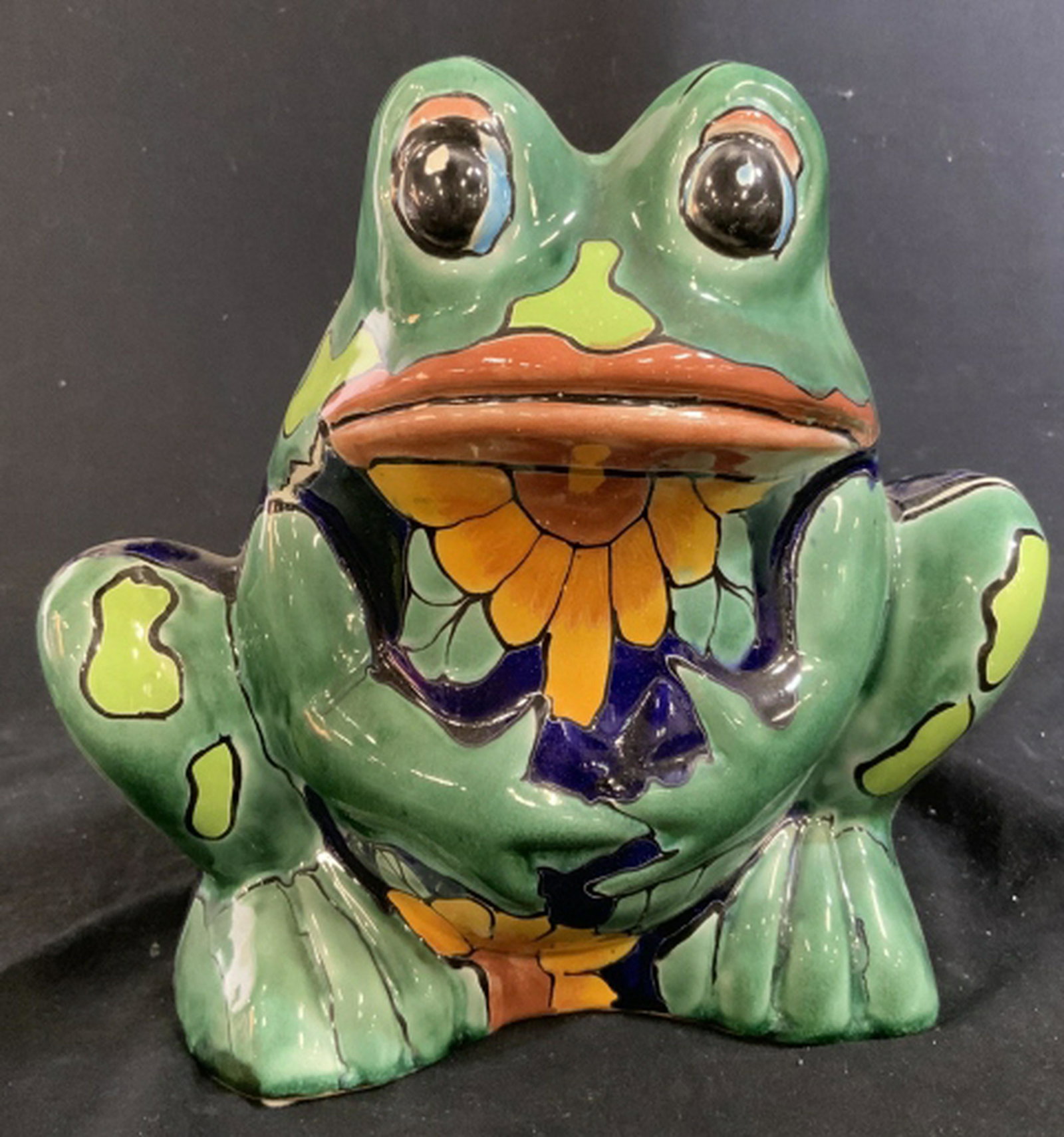 Ceramic Frog Planter Decorative: Underside made in Mexico, ceramic pottery frog, garden statuary, home accent and accessories, folk art decor, arts and crafts ceramic sculpture, measures ht app 10 inches
