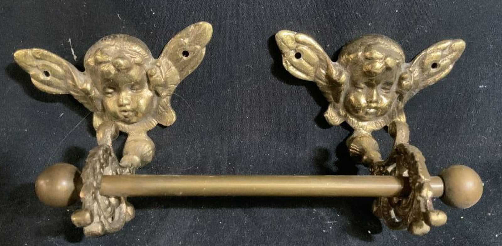 Brass Angel Design Bath / Kitchen Accessories: Towel ring rods, holders, angel heads w wings, putt is, cherubs, ring diameter app 6 inches, towel rings and bars, puttis, home accent, hardware, home accessories,