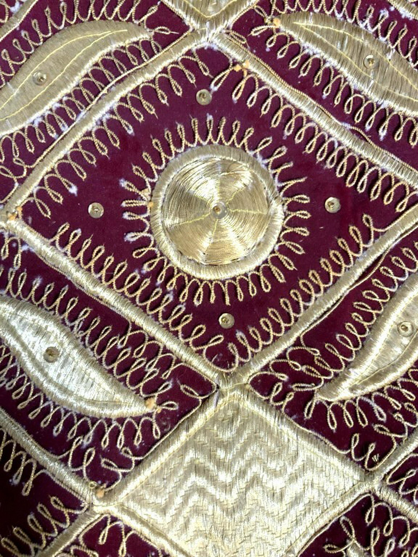 Beaded Embroidered Textile Art: Wall hanging, table accessory, middle eastern style measures app 28 by 19 inches