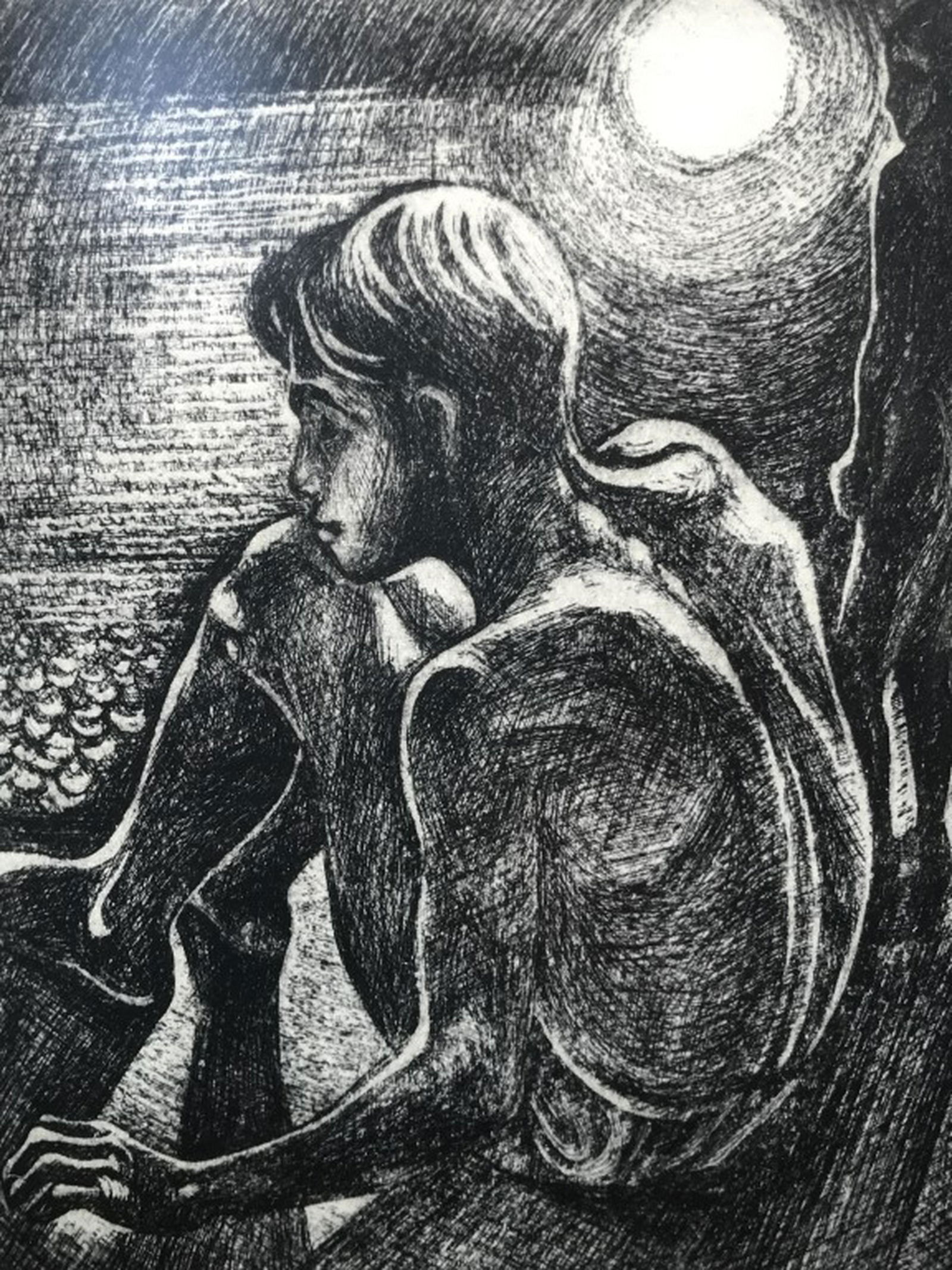 Signed Moshe Gat Lithograph Of Boy: Signed Moshe GAT (Israeli, b. 1935) lithograph Of boy. Possibly engraving, artwork has not been inspected outside of frame. Signe in pencil and dated 1958 in lower right corner. Lithograph is double m