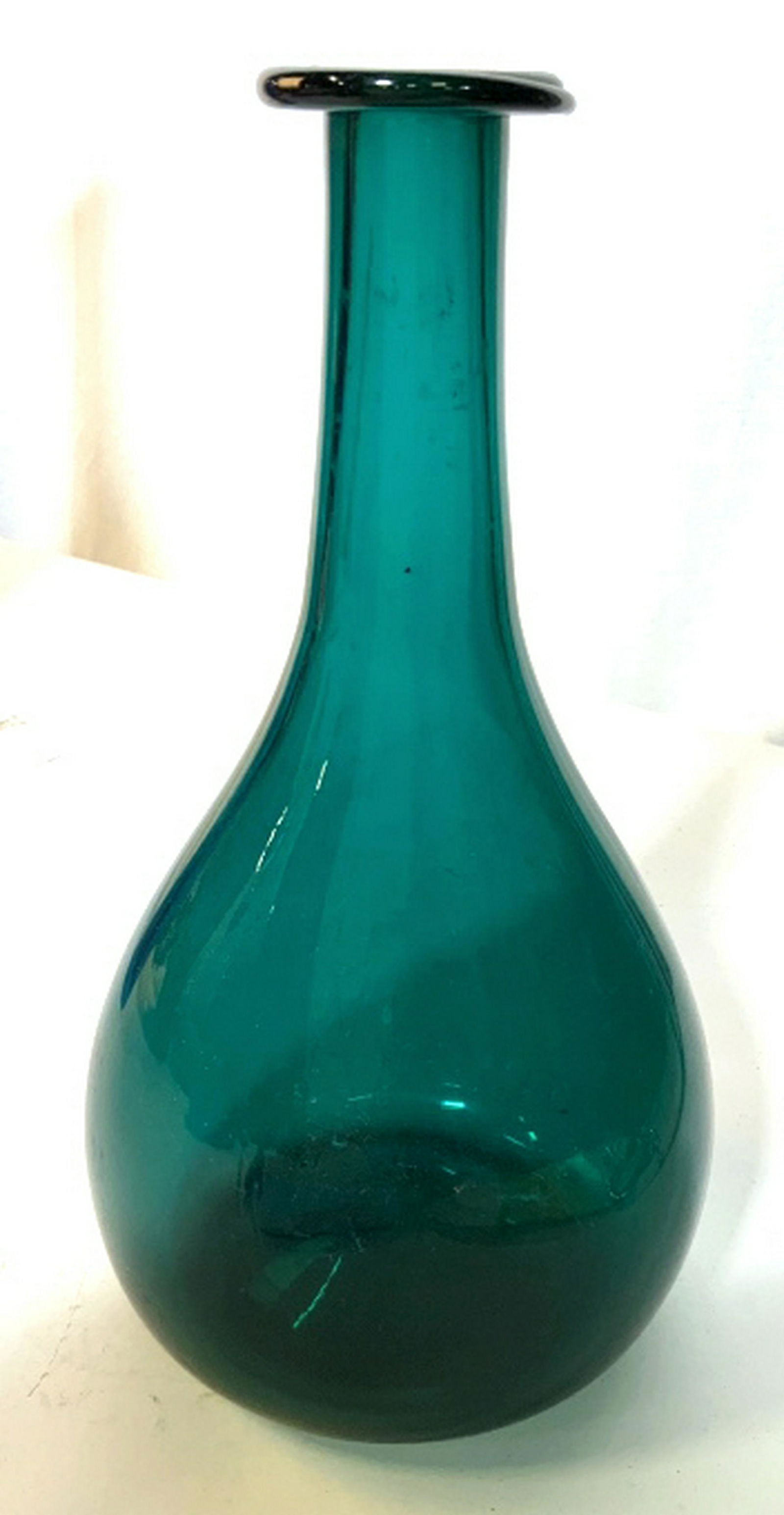 Art Glass Teal Toned Vase: Possibly BLENKO, hand formed vase measures ht 9 inches, vase, vessel, table ware