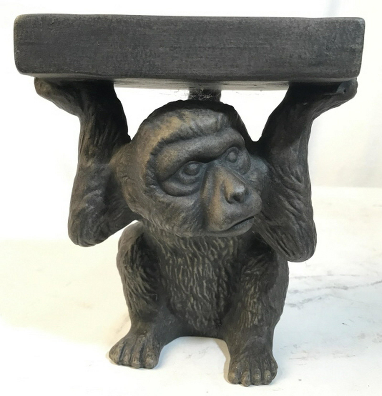 Monkey Form Ceramic Pedestal: Decorative accessory, monkey, pedestal, measures ht app 7.5 inches, top measures 5.5 inches square plant stand, decorative accent, decorative tableware