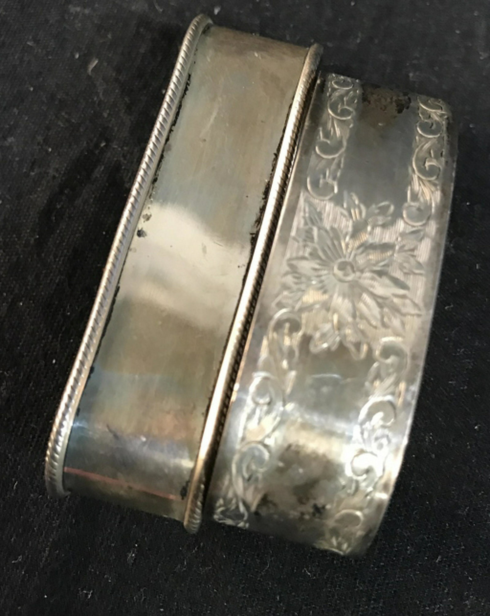 2 Sterling Silver Napkin Rings: Longer monogrammed w P measures app length 3 inches, sterling collectible tableware