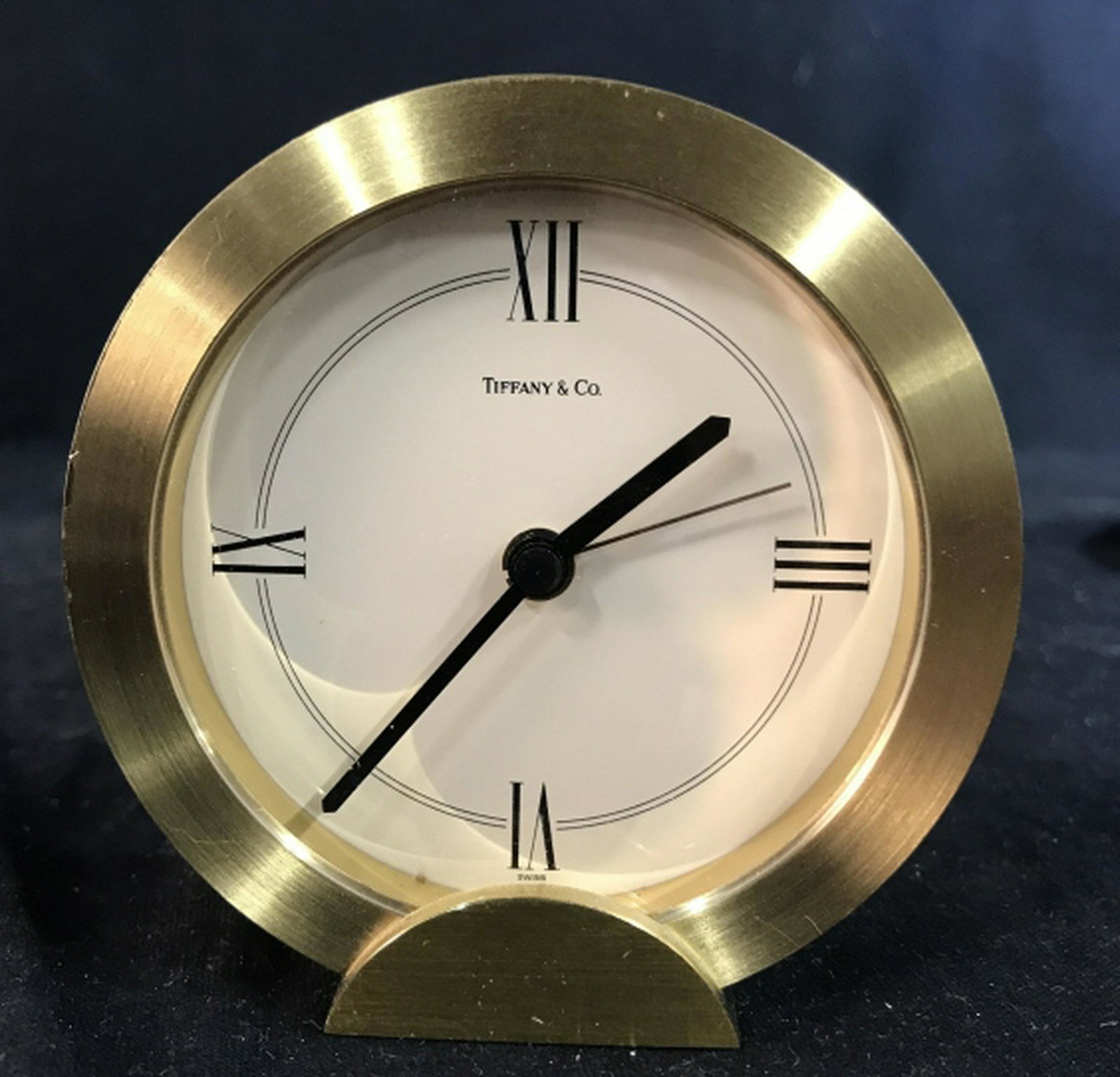 Brass Tiffany and Co Desk Clock: Alarm clock, desk clock, marked for Tiffany, diameter app 3.5 inches