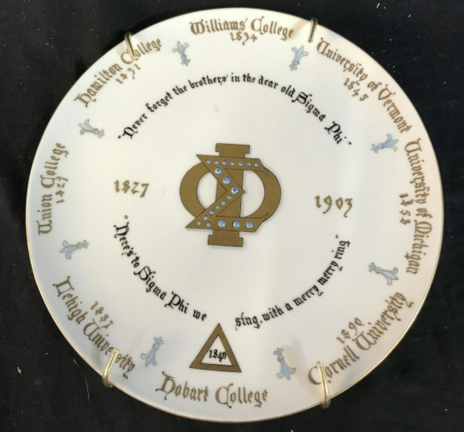 JPL France Porcelain College Plate: Fixed for wall hanging, French Porcelain, member colleges, dates read 1827-1903, collectible diameter app 11 inches wall plate, home decor and accessories
