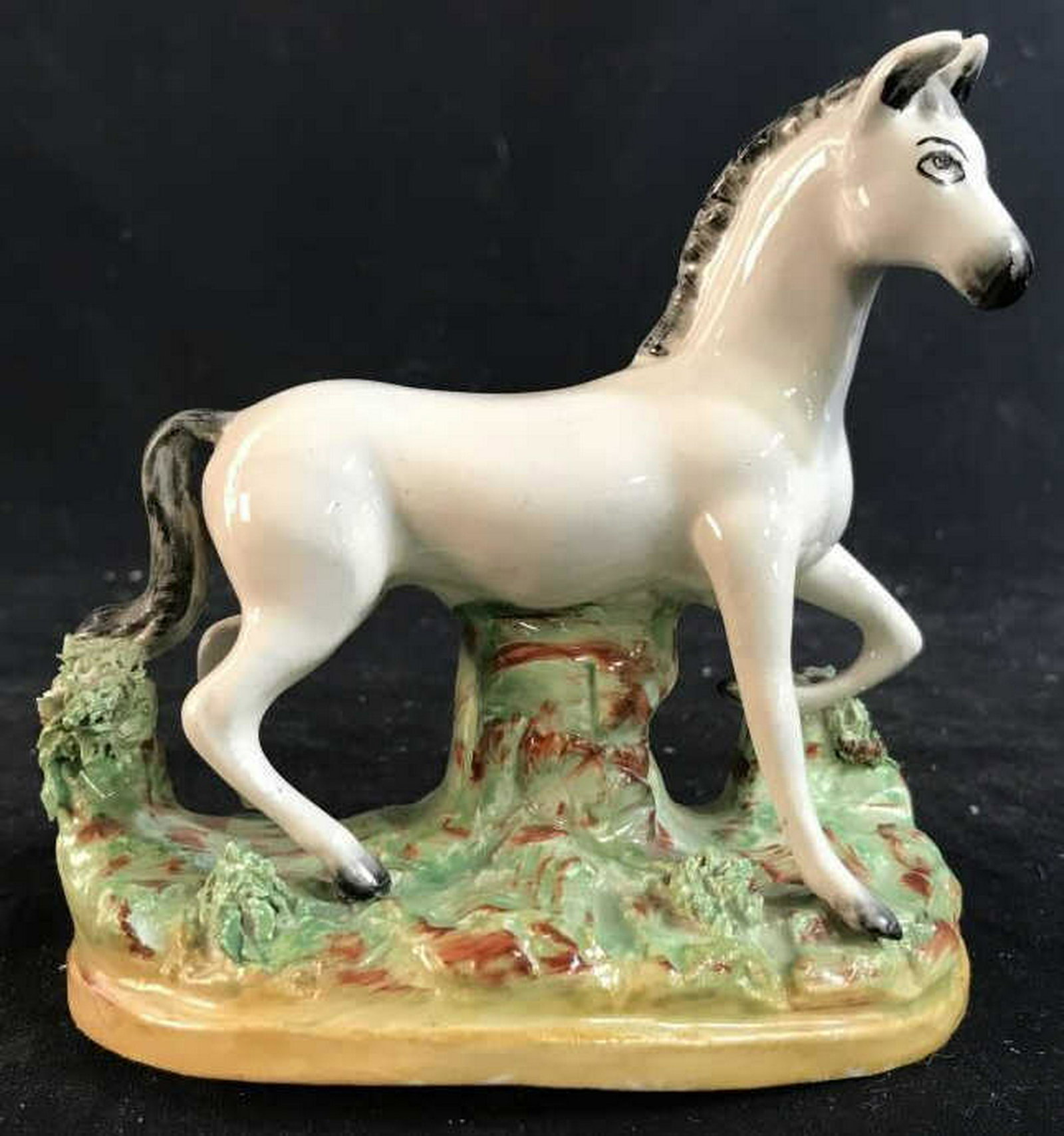 Antique Vintage Porcelain Horse Figure: Stanford shire style, marks faded, measures app htb5 inches length app 5.5 inches animal statuary, home accent and accessories, shelf piece