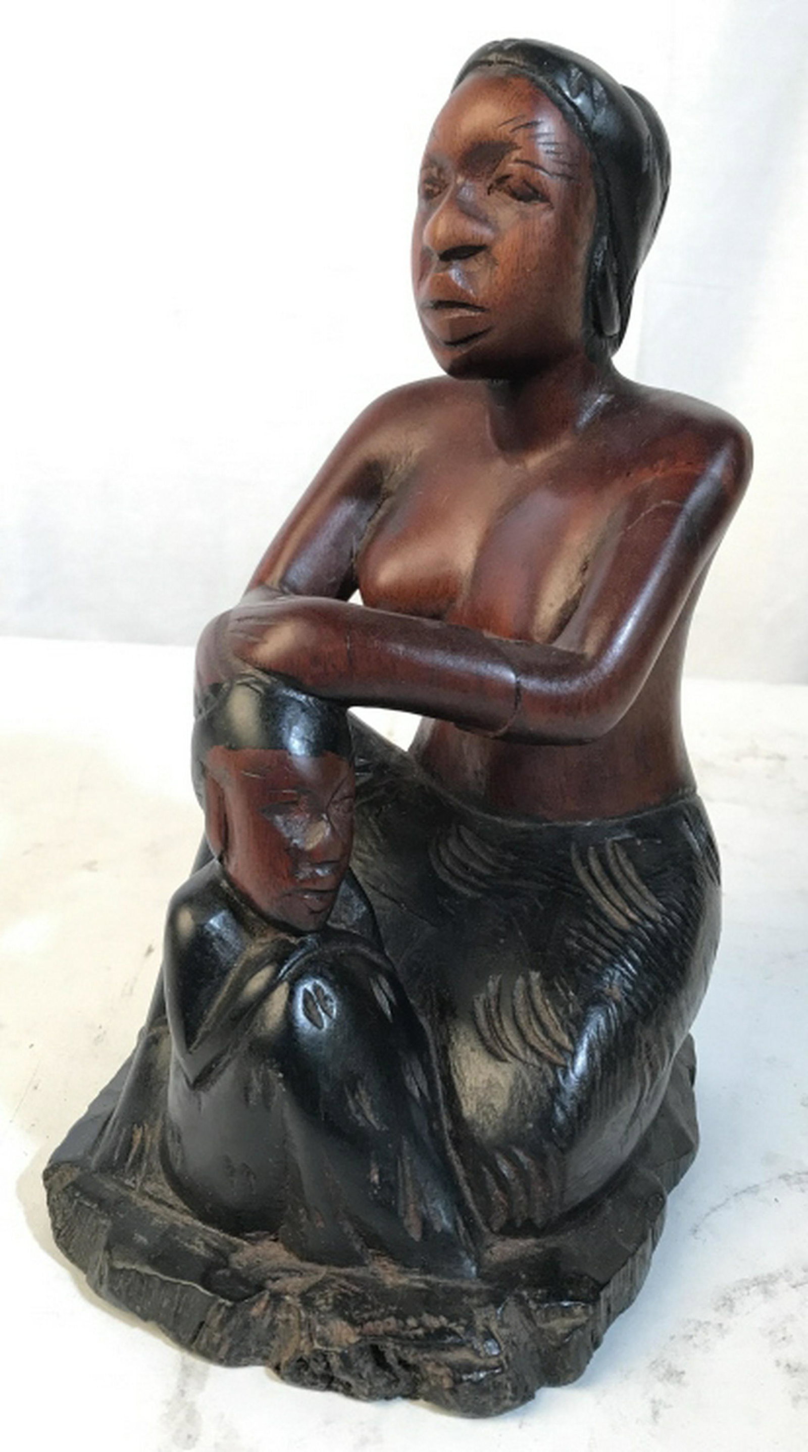 Hand Carved African Female Figural: Mother and child, carved Wood Figural, Measures ht app 10 inches, tribal decor, home accent and decor, statuary