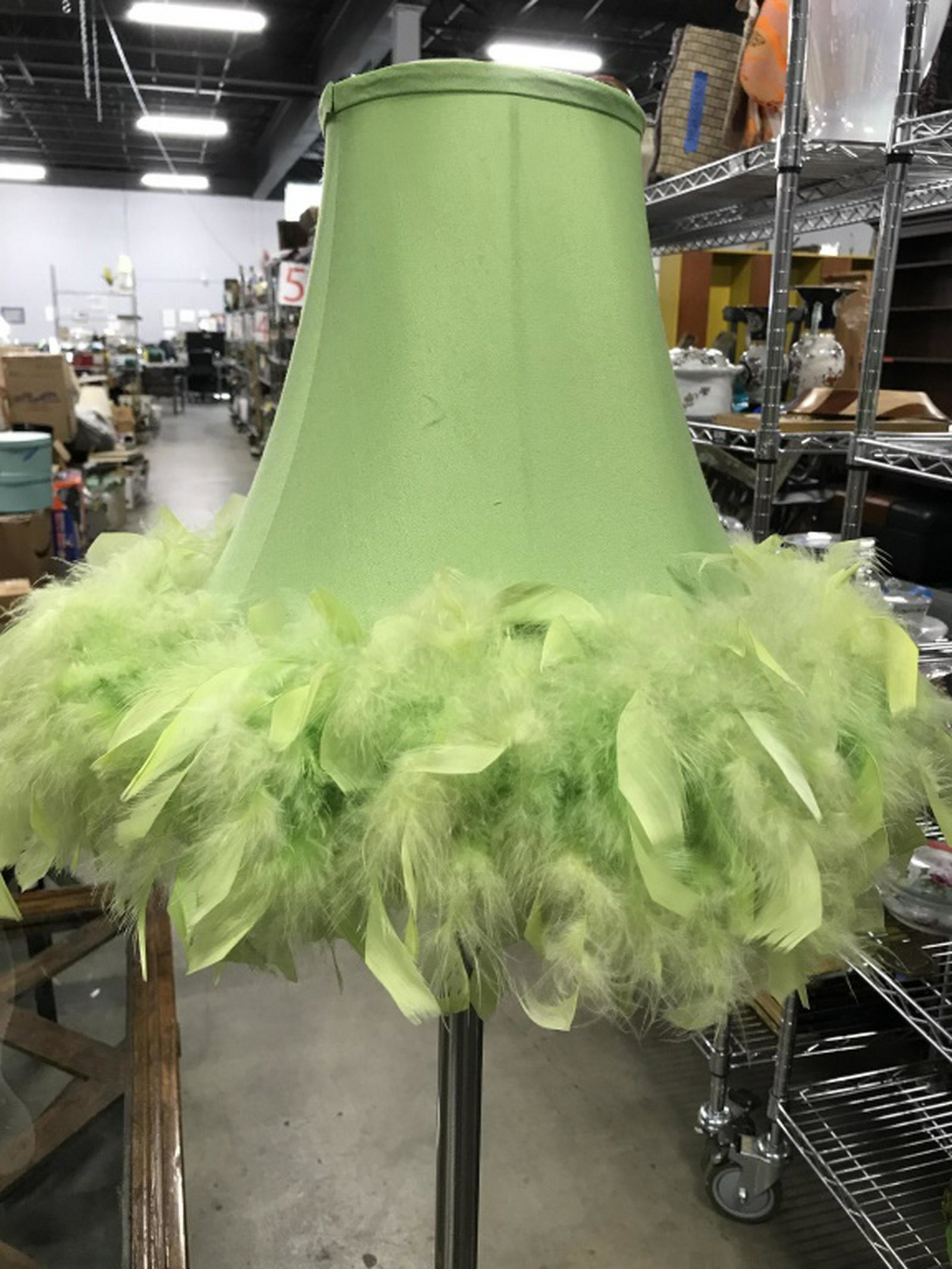 Lime Green Feather Floor Lamp: With shade, measures app 61 inches shade diameter app 18 inches, floor lamp, standing lamo, home accent and decor, lighting accessories,