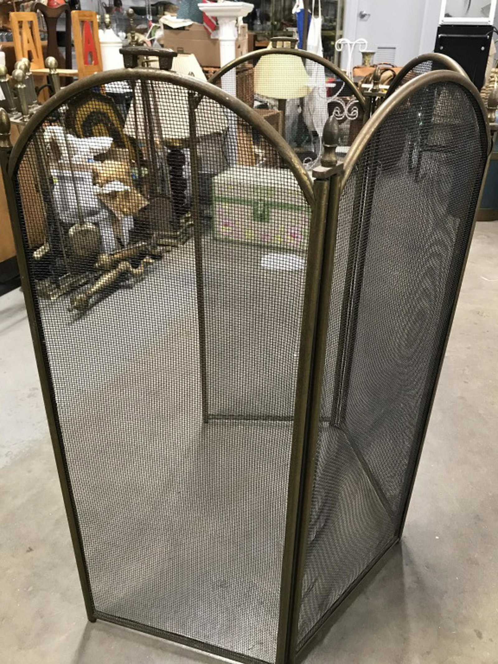 4 Panel Folding Brass Fire Place Screen: Measures ht 33 inches width of each panel 13 inches, home accent and decor, decorative accessory, fireplace accessory