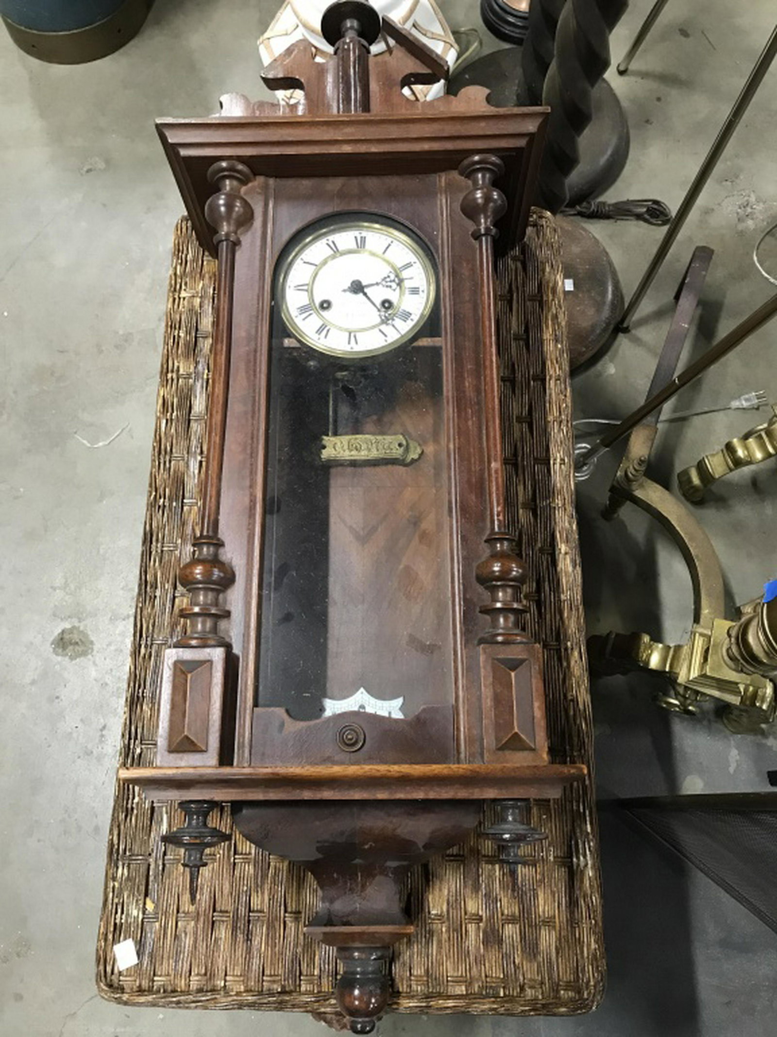 Gloria Wood Glass Wall Mount Clock: Carved mahogany casing, measures ht 39 inches width app 13 inches, depth 7 inches, wall clock, collectible, home decor and accessories