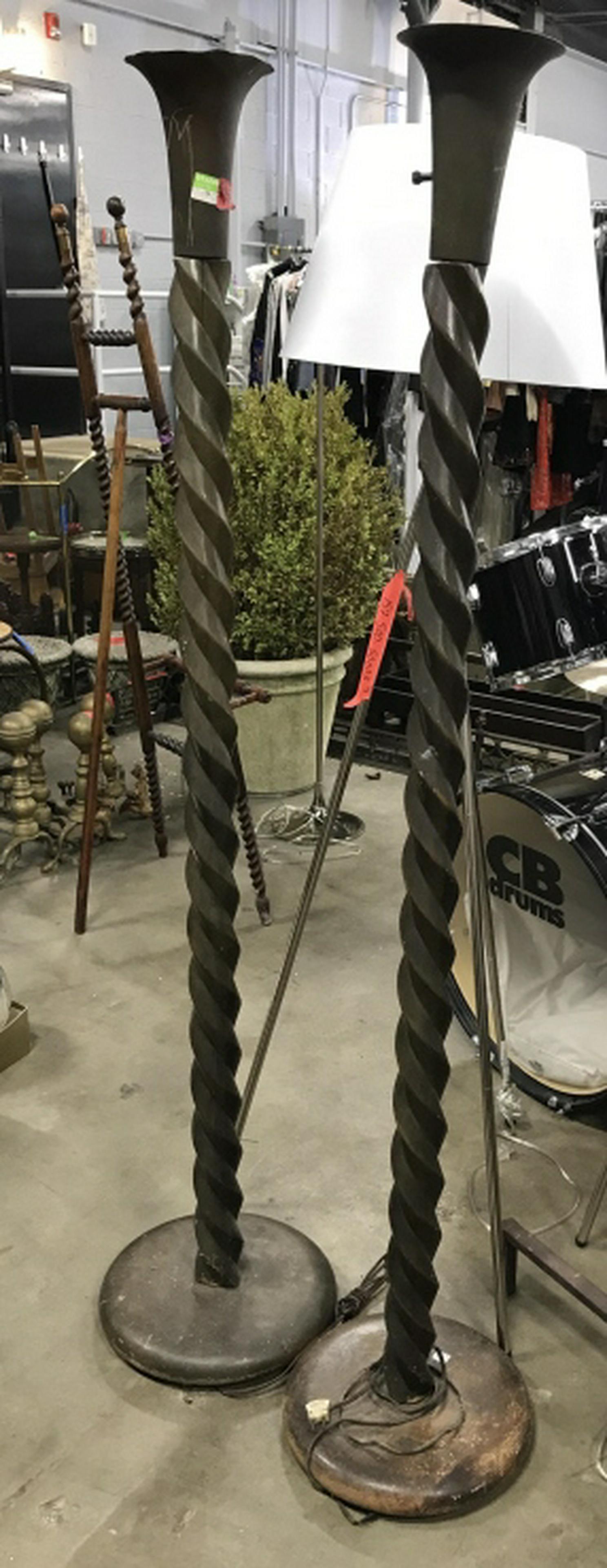 Pair Wood Twist Form Torcheres: Floor Lamps, torcheres, have wear to wood each measures ht app , home accent and decor, lighting accessories, floor lamps