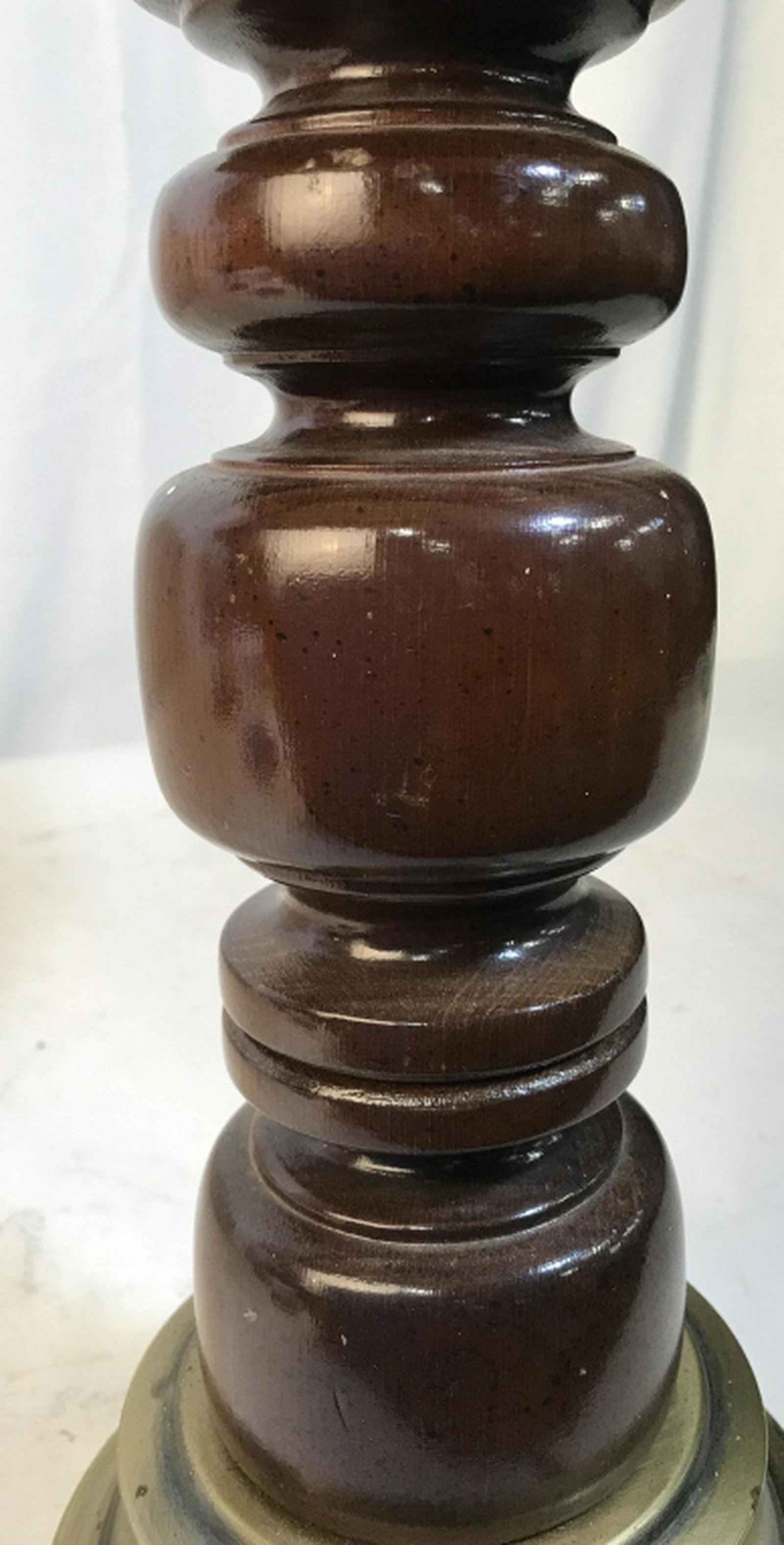 Vintage Wood and Brass Lamp: Turned wood column brass mounts, ht to finial app 30 inches, home accent and accessories, decorative accessories, home lighting, home decor, table lamps,