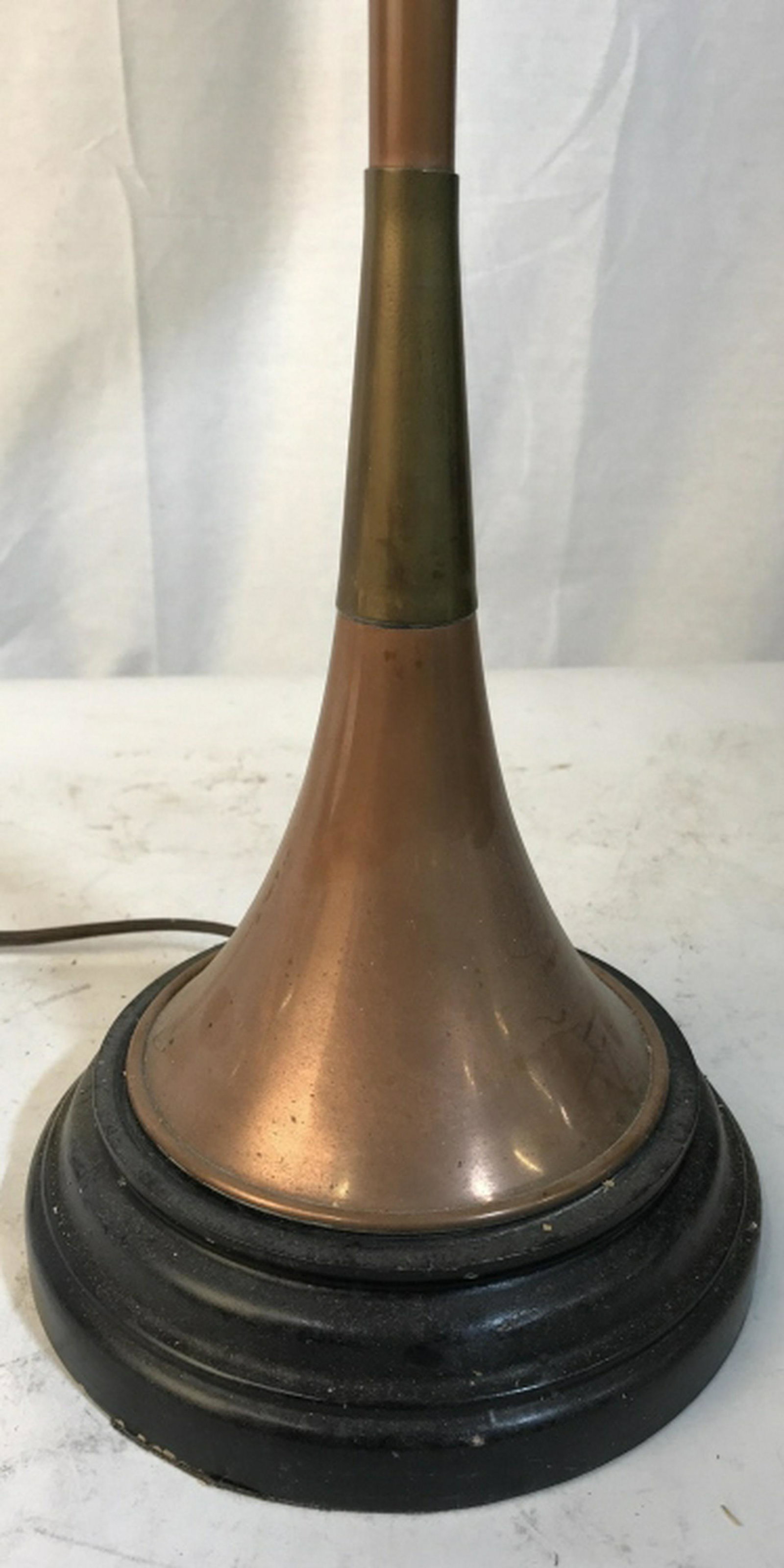 Arts and Crafts Style Copper Lamp: Copper lamp brass band wood base, arts and crafts, mission style, measures app 31 inches to finial home accent and accessories, decorative accessories, home lighting, home decor, table lamps,