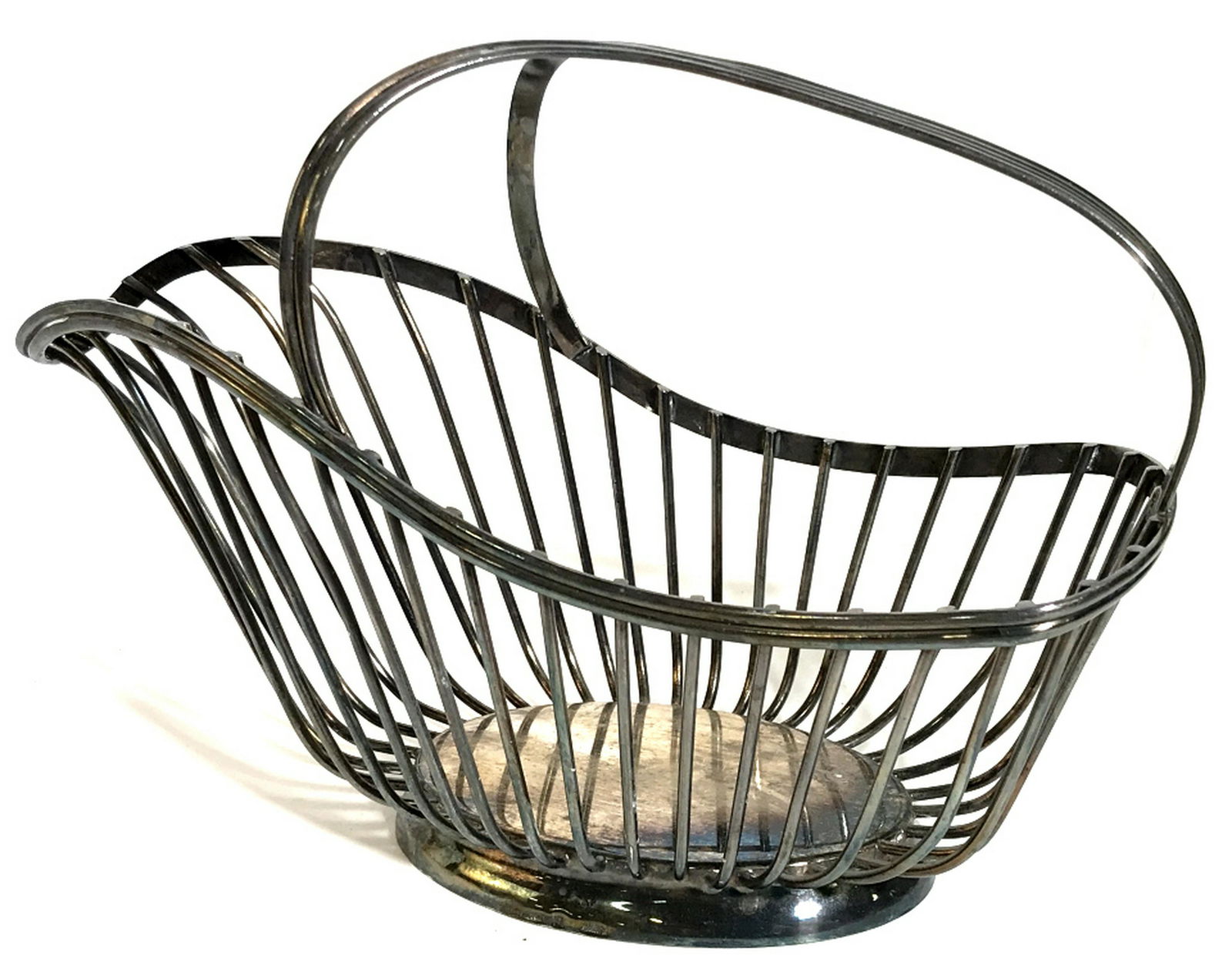 CHRISTOFLE FRANCE Wine Basket Carrier Hand held basket,: Hand held basket, 10 in. Long, 4 1/4 in wide. Possibly silver plated. Marked as Prod Christofle. Wine Basket, Wine Carrier, Plated Basket, CHRISTOFLE Metal Basket, Tabletop, Fine Dining, Barware, 3