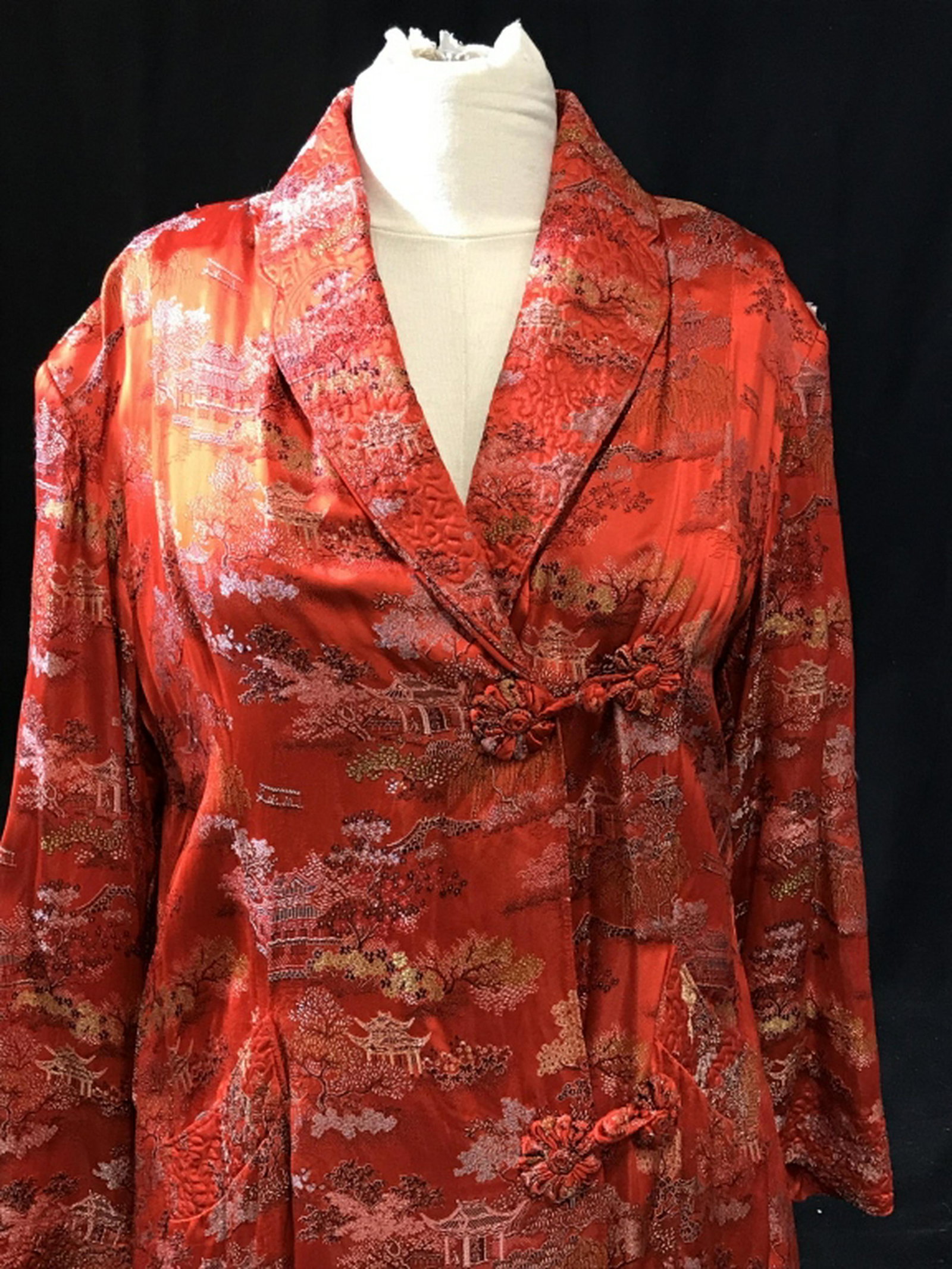 Vintage Chinese Long Form Robe Made in Hong Kong. Fully: Made in Hong Kong. Fully lined. Possibly size M. Inside Robe ties. Hips approx 36 in. Length, 43. 5 in. Back measures 13.5 from shoulder to shoulder. No stains, pulls, rips. Asian Robe, Fashion, Bedro