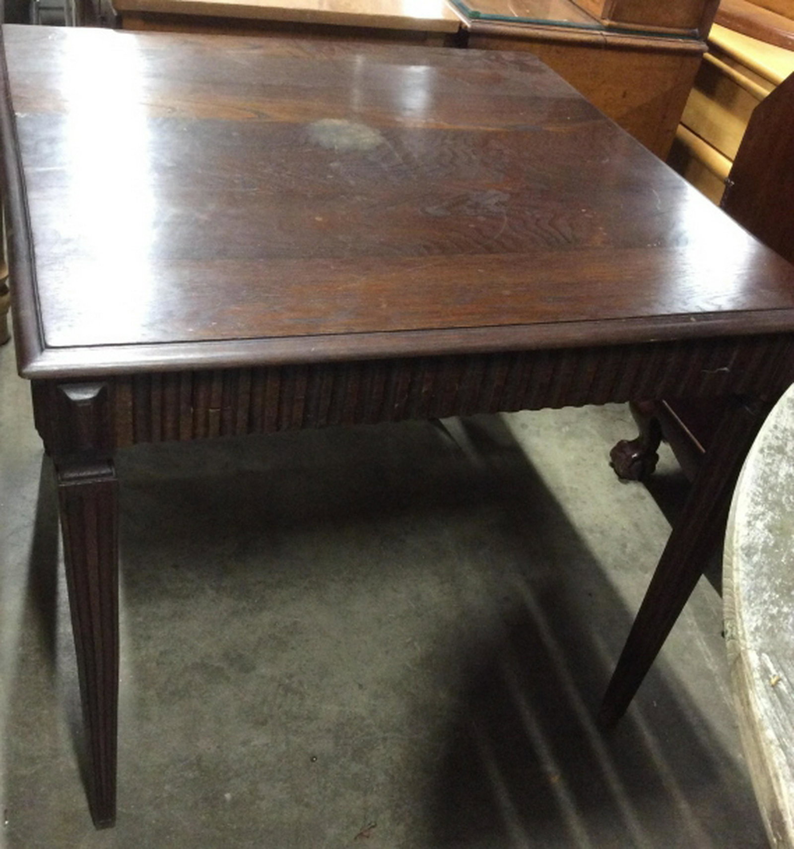 Dark Wood Side Table Measures approx 29 inches in: Measures approx 29 inches in height by 32.5 inches squared in length and width. Some surface wear consistent with use, might need minor restoration. Interior home decor, wood table, side table end tab