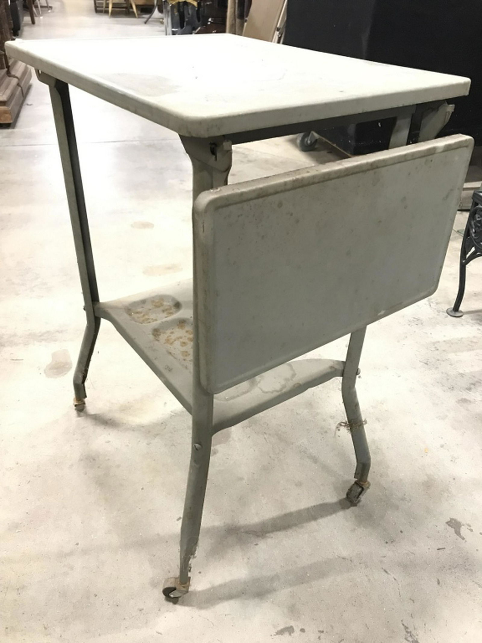 Vintage Metal Drop Leaf Desk W Wheels Table Contains Aug 28