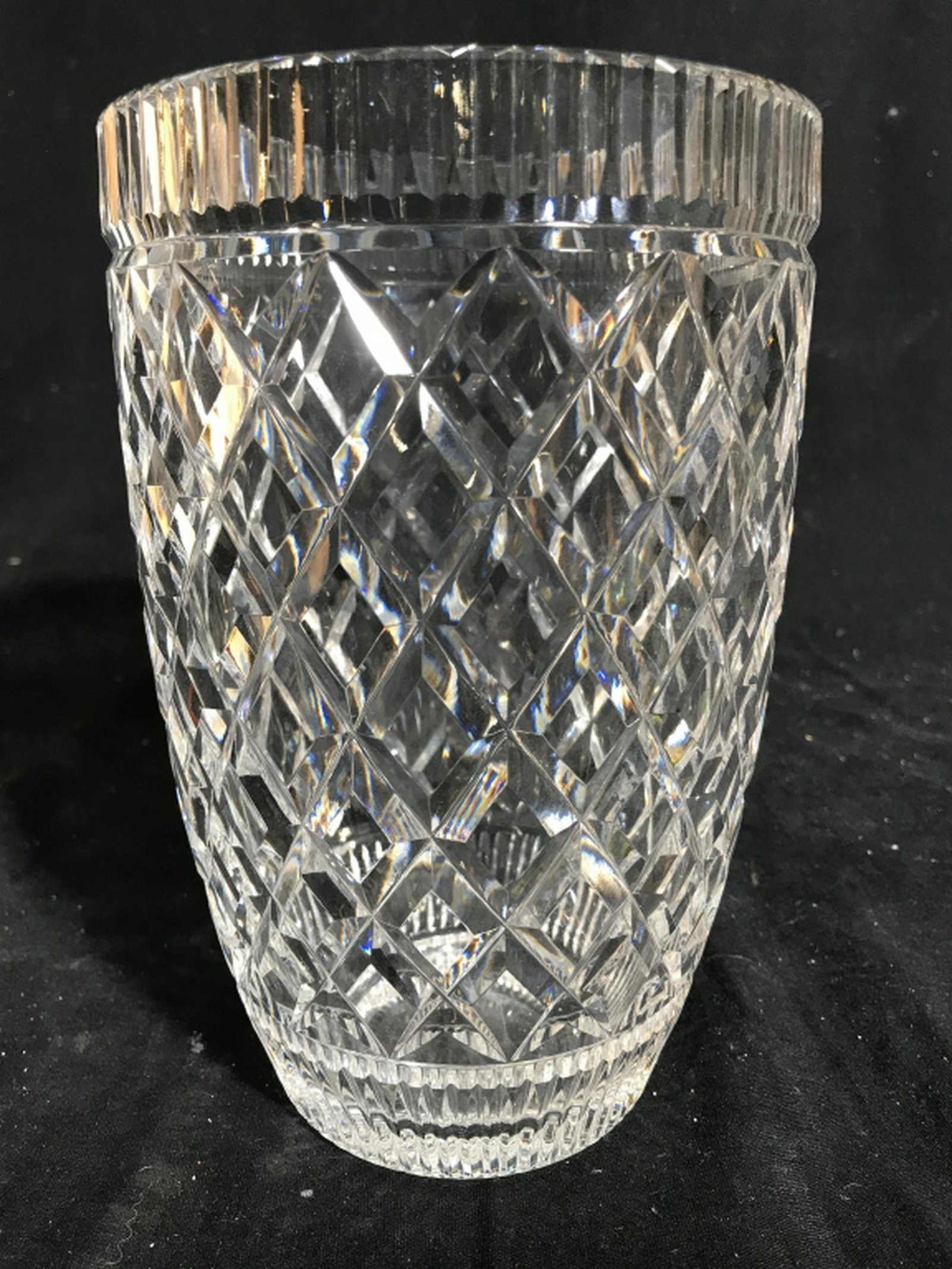 WATERFORD Cut Crystal Vase Vessel Table ware, Crystal: Table ware, Crystal Accessory, Measures ht app 8 inches diameter app 5.5 inches, marked for Waterford underside