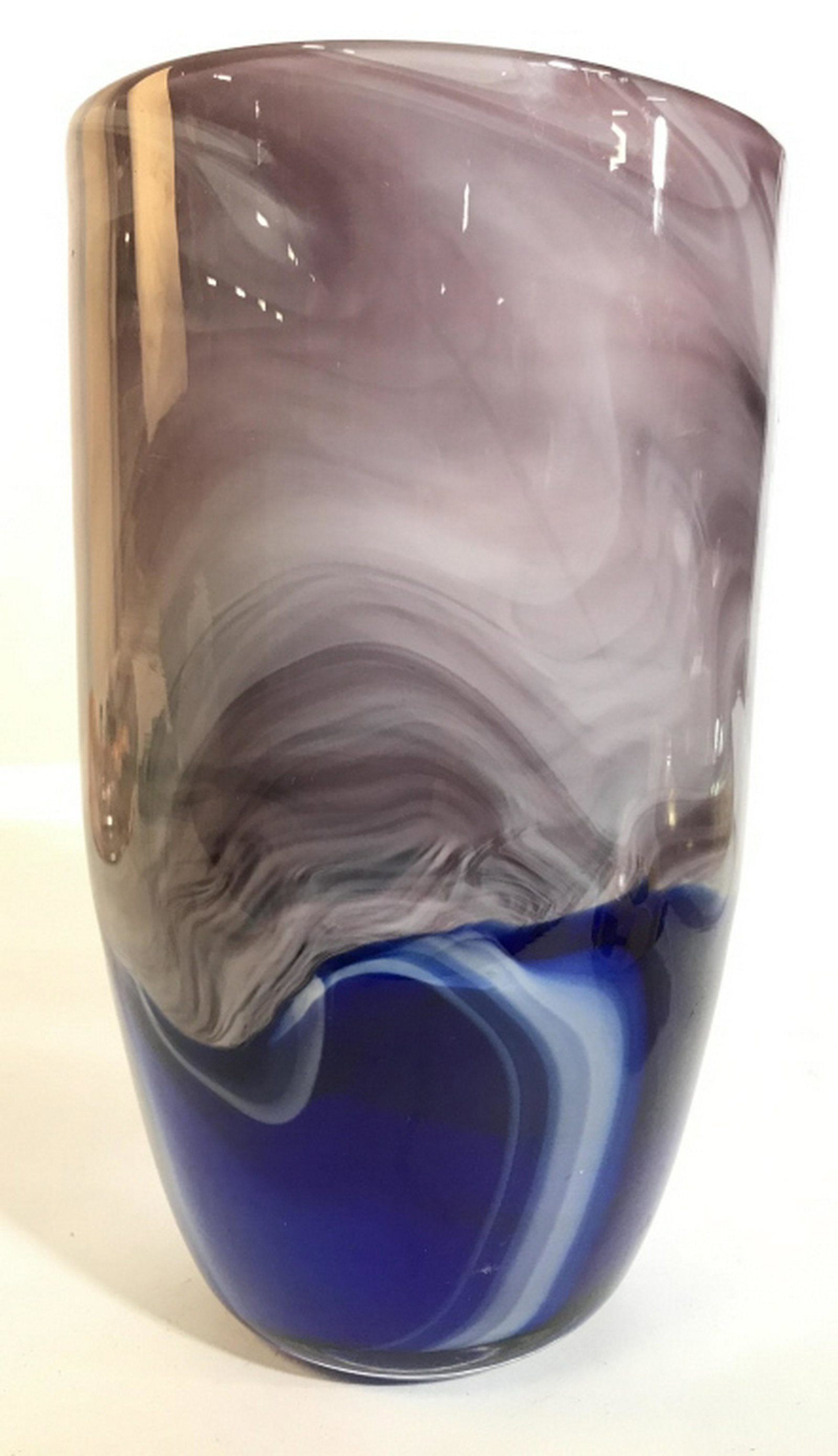 Hand Formed Art Glass Swirl Vase Hand Formed vase,: Hand Formed vase, vessel, tableware, blue and purple toned, arts and crafts, measures ht app 10 inches diameter app 6 inches