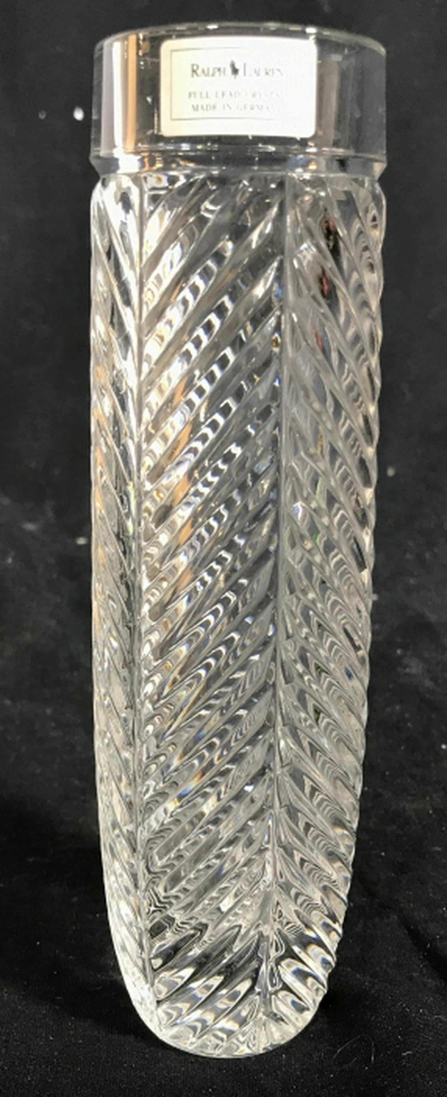 Ralph Lauren Crystal Vase, Germany Labeled for Ralph: Labeled for Ralph Lauren, Cut Crystal, Vase, Vessel, Decorative Accessory, Table ware, Luxury Designer brand, ht app 7.5 inches