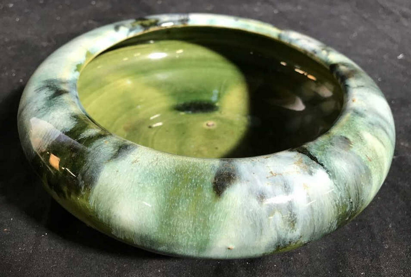 Glazed Ceramic MCM Vessel Bowl Collectible pottery: Collectible pottery green and blue glazing, Vessel, tableware, Bowl, Arts And Crafts, Decorative Accessory, Measures ht 3 inches diameter app 8 inches
