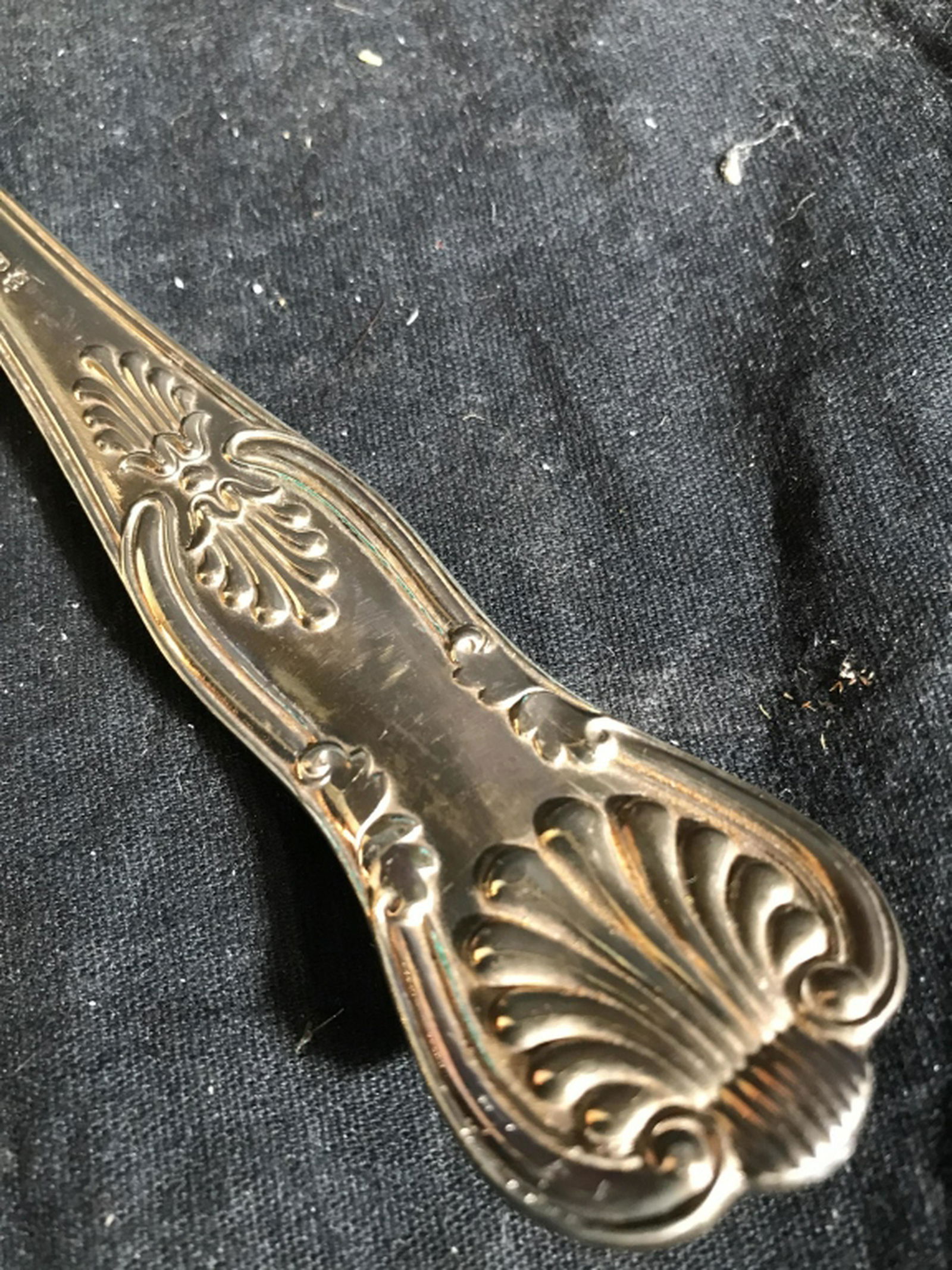 Sheffield Large Silver Toned Serving Spoon Stuffing: Stuffing Spoon, long Handled serving utensil, length app 13 inches, marked Sheffield, additional markings illegible serving utensils, flatware