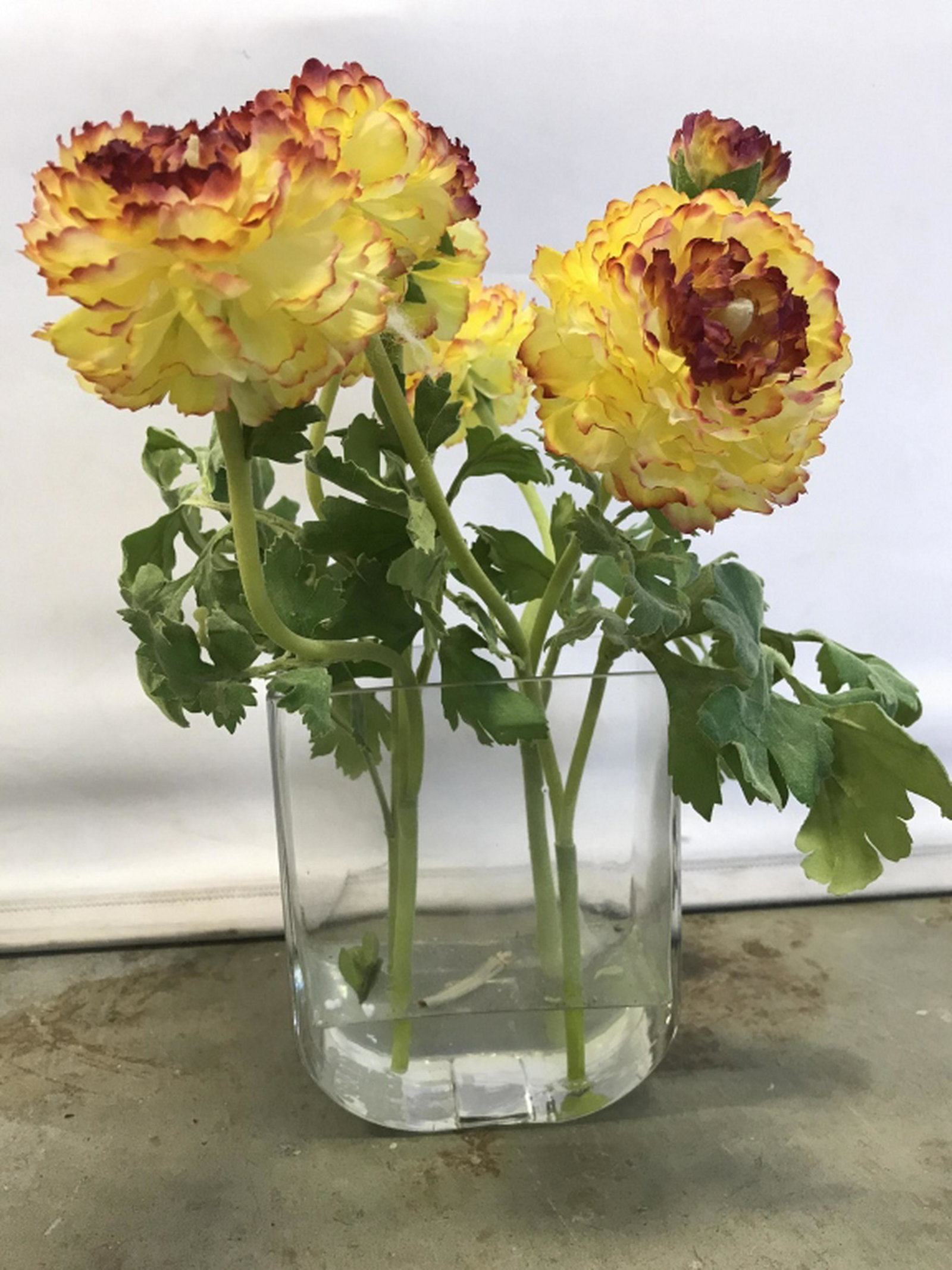 Glass Vase W Artificial Floral Bouquet Glass vase with: Glass vase with artificial bouquet and water. Measures approx 15 inches in height. Artificial plant, decorative entryway accessory, centerpiece accessory, interior home decor accessory, outdoor garden