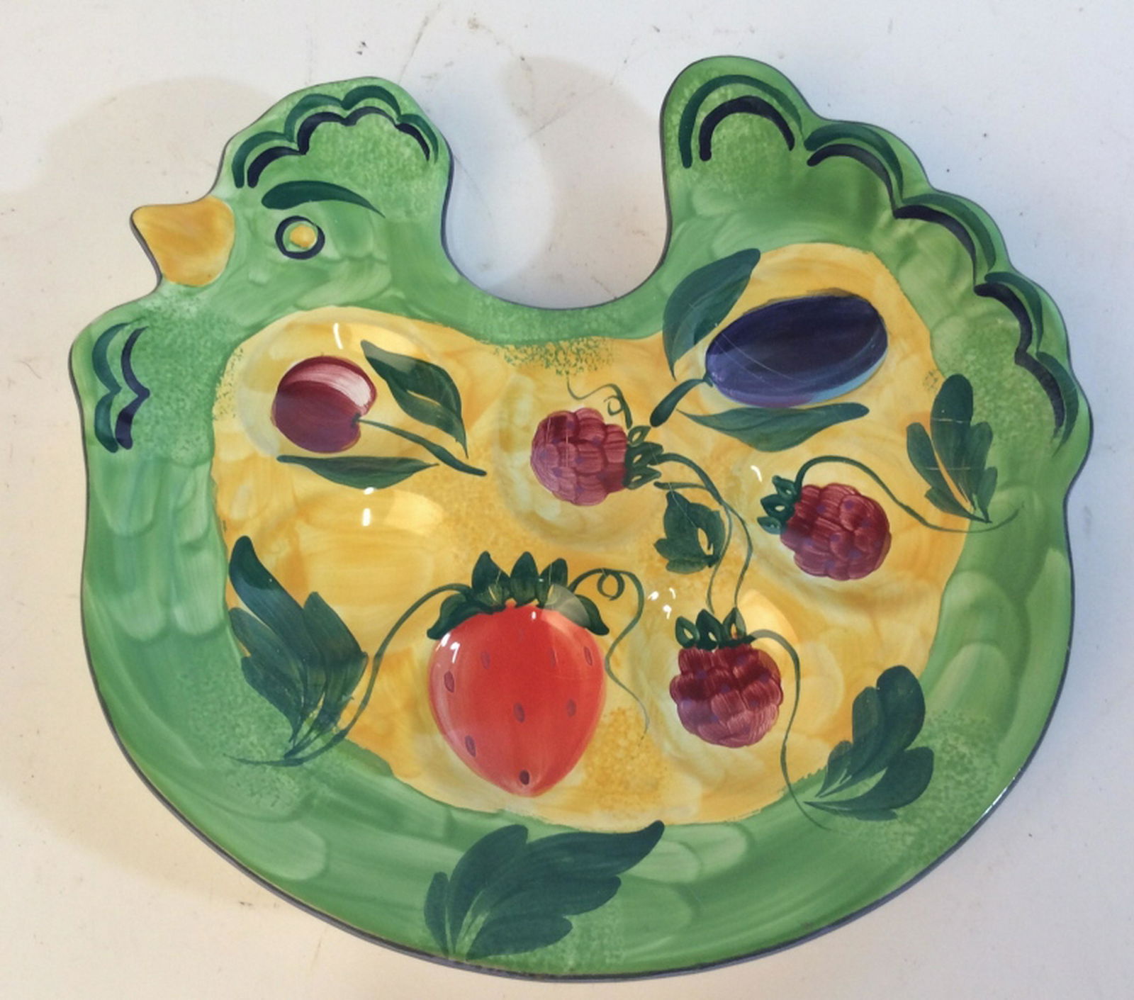 Vintage hand painted Hungarian Serving tray Vintage: Vintage hand painted Hungarian Serving Tray. Dishwasher and microwave safe. Oven to table. Made my village pottery in herend Hungary. Small indents in tray for food. Measures approximately 9 inches wi