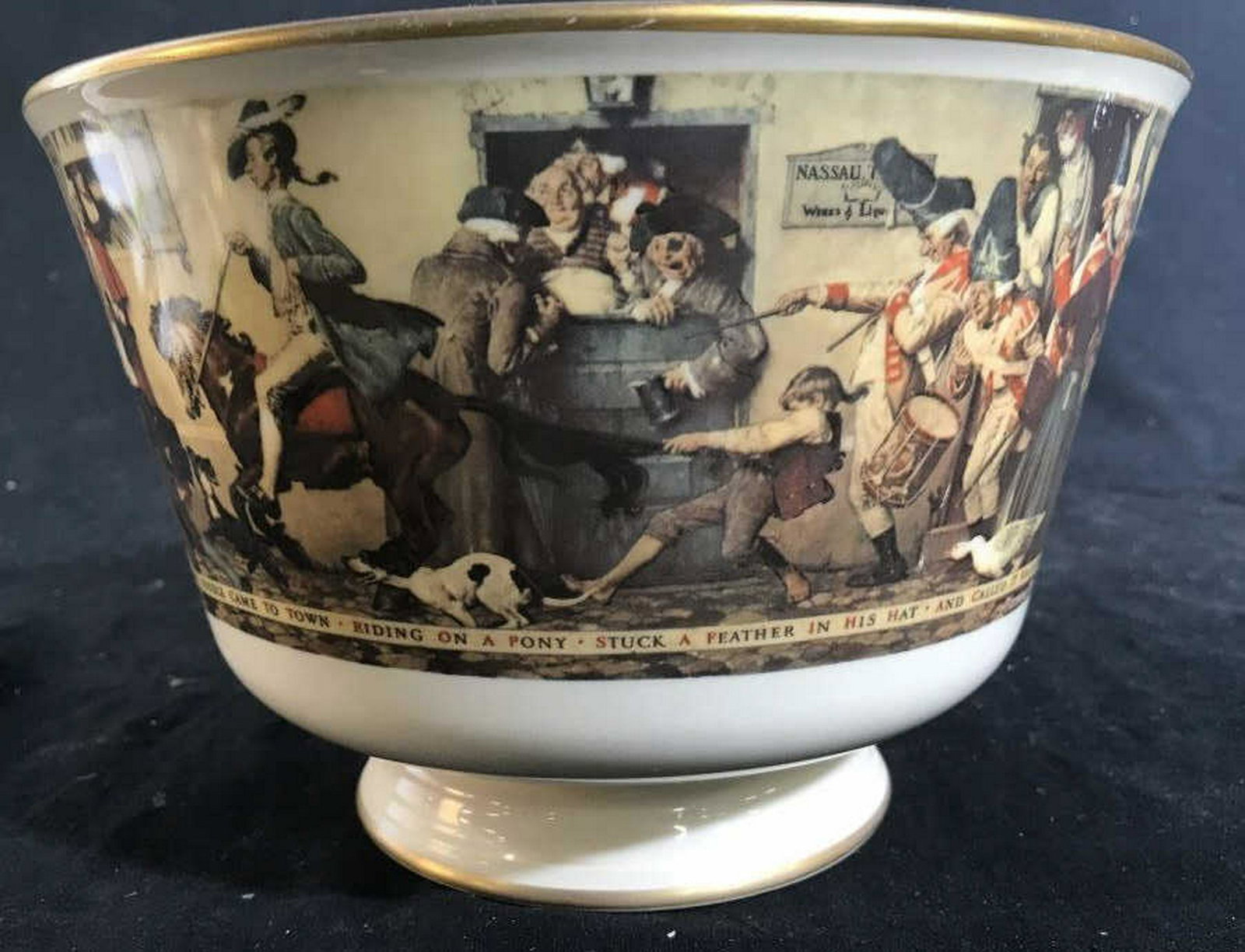 Gorham Porcelain Bowl w N Rockwell Scene Norman: Norman Rockwell Scene On Footed Pedestal Porcelain Bowl, ht app 6 inches diameter app 9 inches, marked underside collectible porcelain