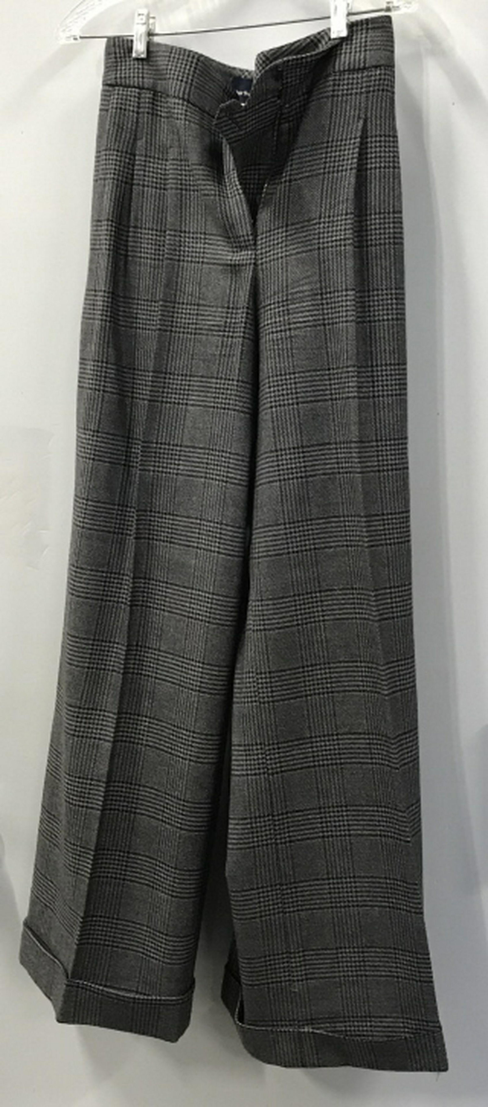Lot 4 Luxury Designer Grey Hue Pants Small All silk: All silk wide leg pant from GIORGIO ARMANI, size 40 waist, zippers on side, 43 in. long. No surface marks. Soft Wool RALPH RUCCI size 4 pant with sateen -like interior lining. Straight leg, 40 in. lon