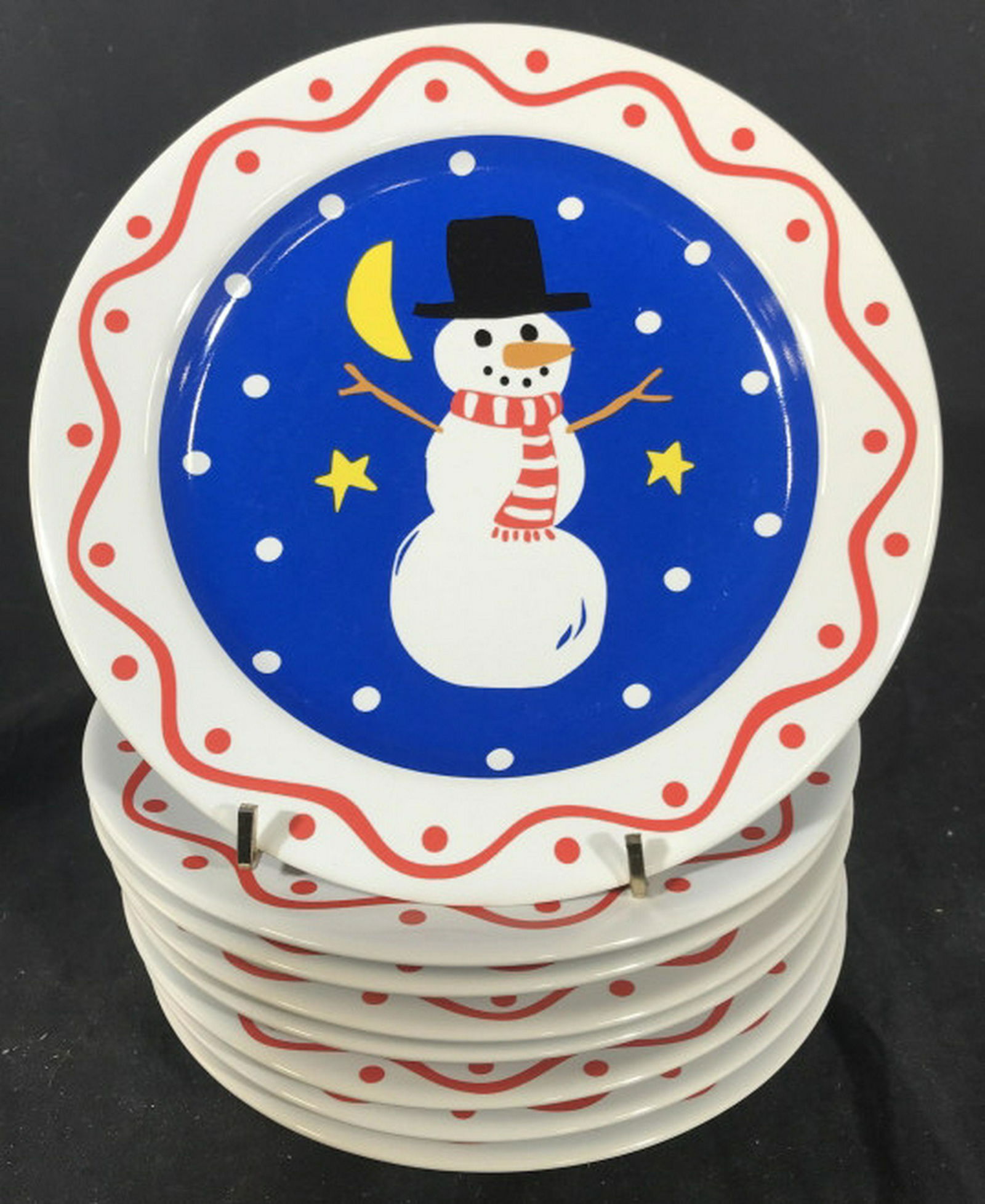 Ceramic Set 8 Snow Man Plates Winter decor, shelf: Winter decor, shelf pieces, holiday table ware each measures diameter 8 inches