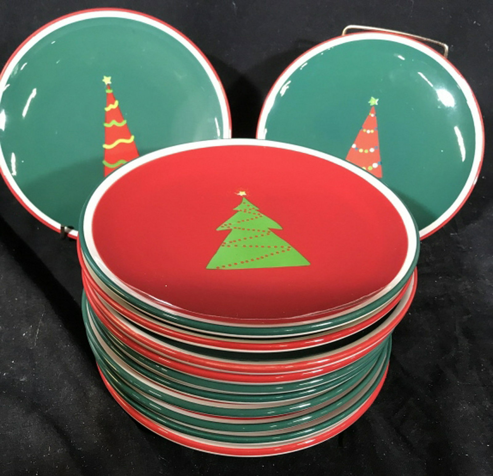 Set 12 Christmas Tree Plates Holiday table ware,: Holiday table ware, ceramic plates each measures diameter app 8 inches
