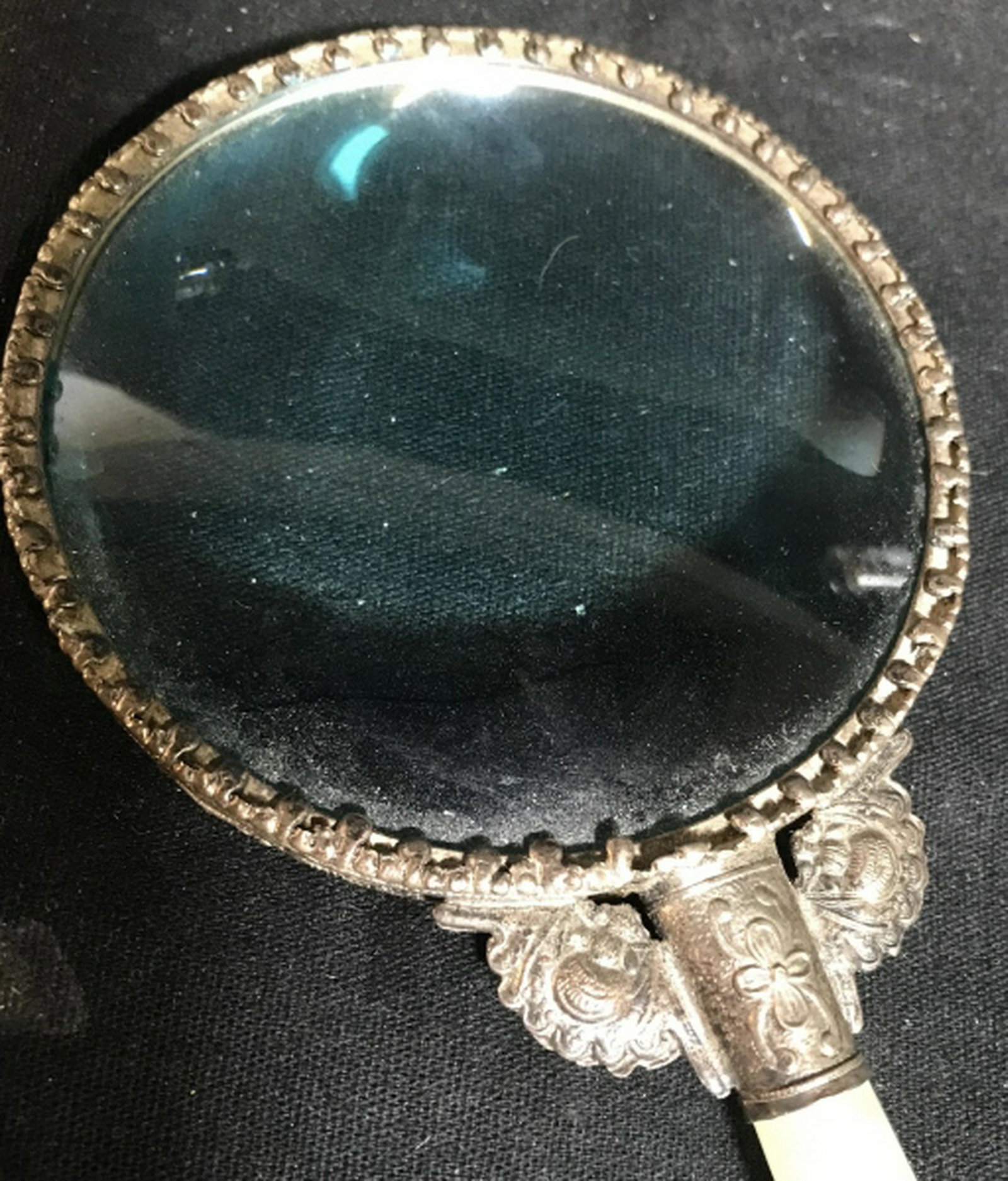 Vintage Silver Toned Magnifying Glass Victorian Style: Victorian Style Desk Accessory length app 7 inches diameter 3.5 inches