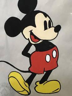 Signed Andy WARHOL Gouache On Paper, MICKEY Andy Warhol: Andy Warhol (American, 1928–1987). Signed original gouache on paper depicting Mickey Mouse. Recto signed in ink. Verso is stamped with the Estate Of Andy Warhol, along with a stamp of authorization